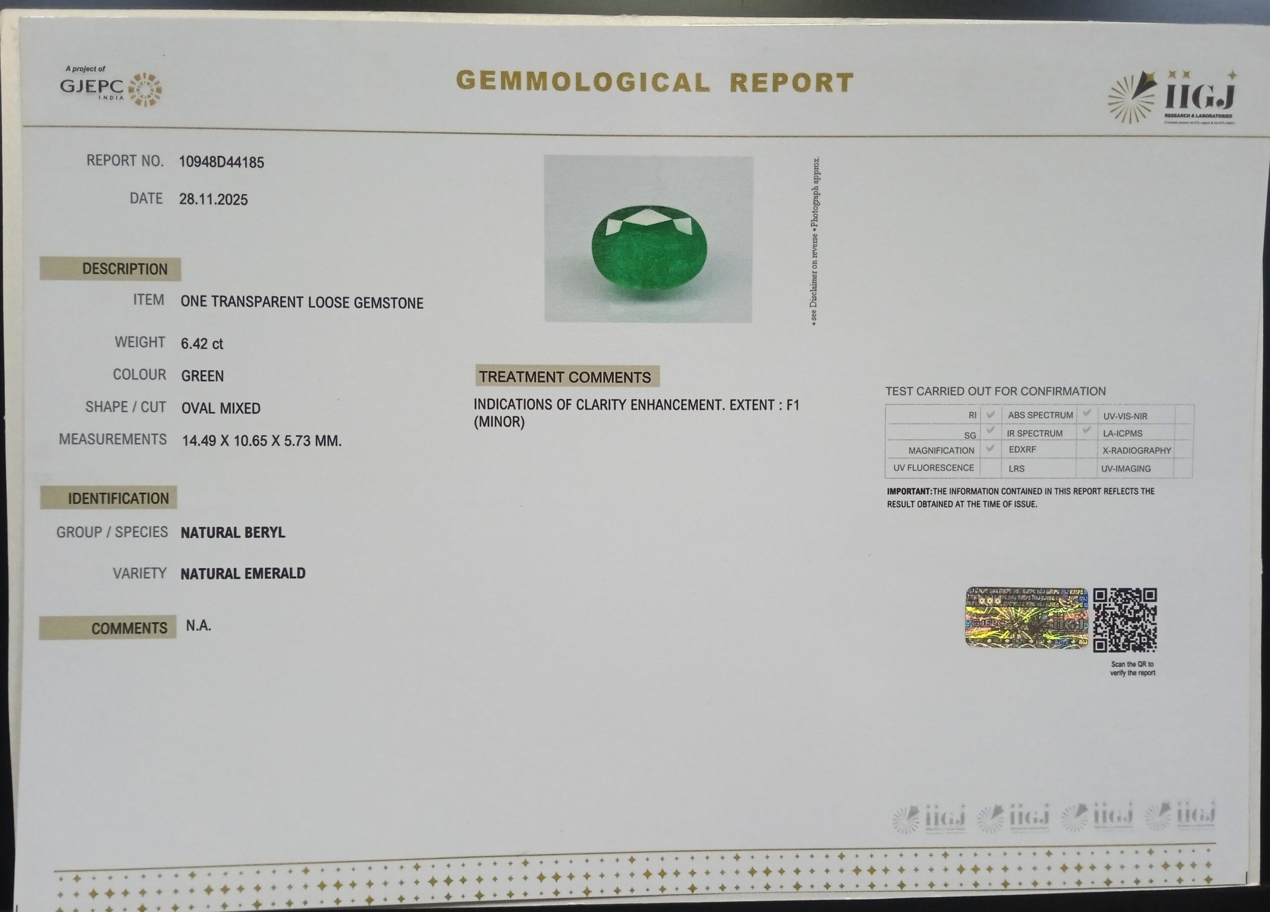 EMRD21968 2 scaled EMERALD 6.42 Ct.
