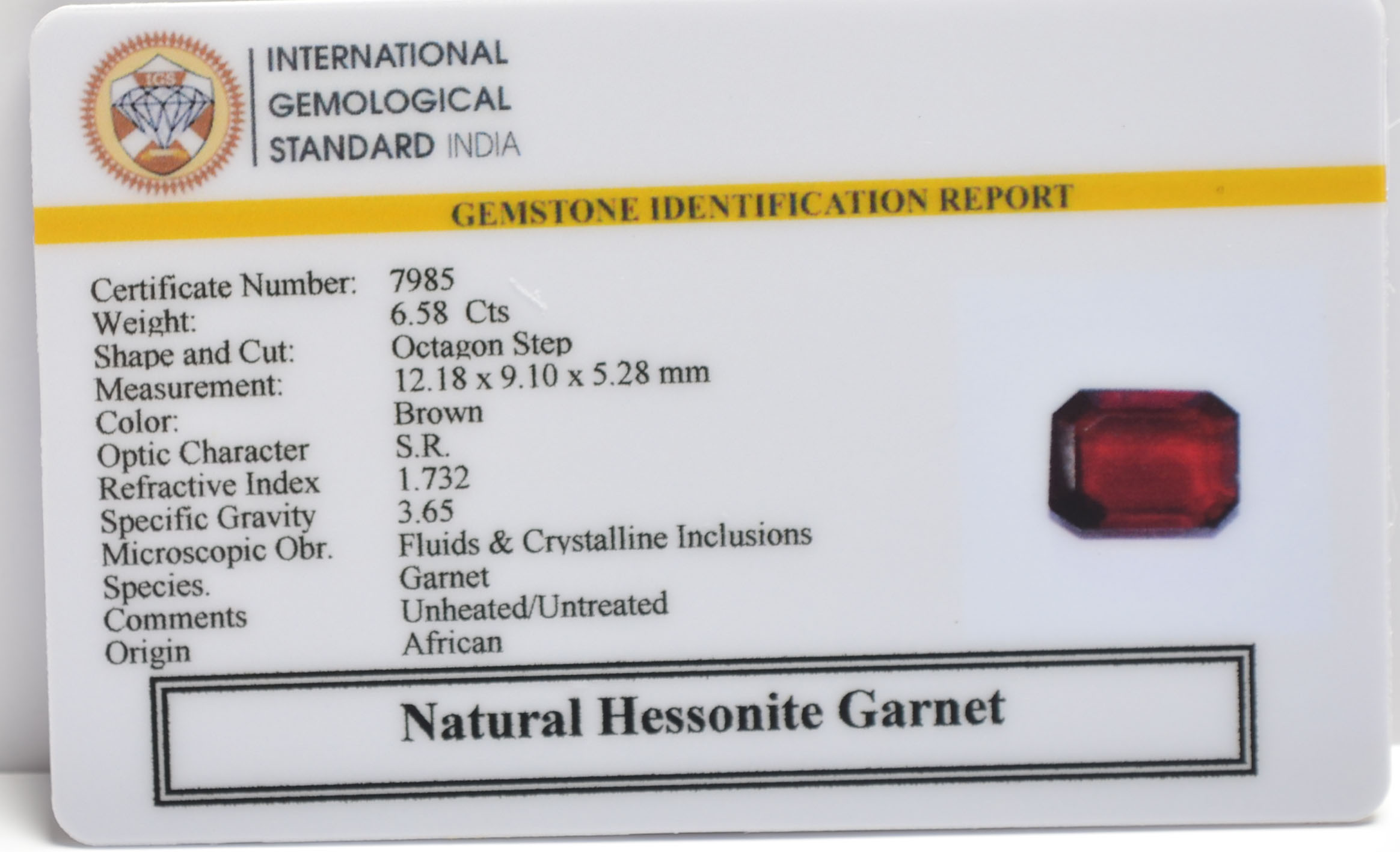 HESSONITE GOMED 6.58 Ct. 3 GMD7590 2 HESSONITE GOMED 6.58 Ct.