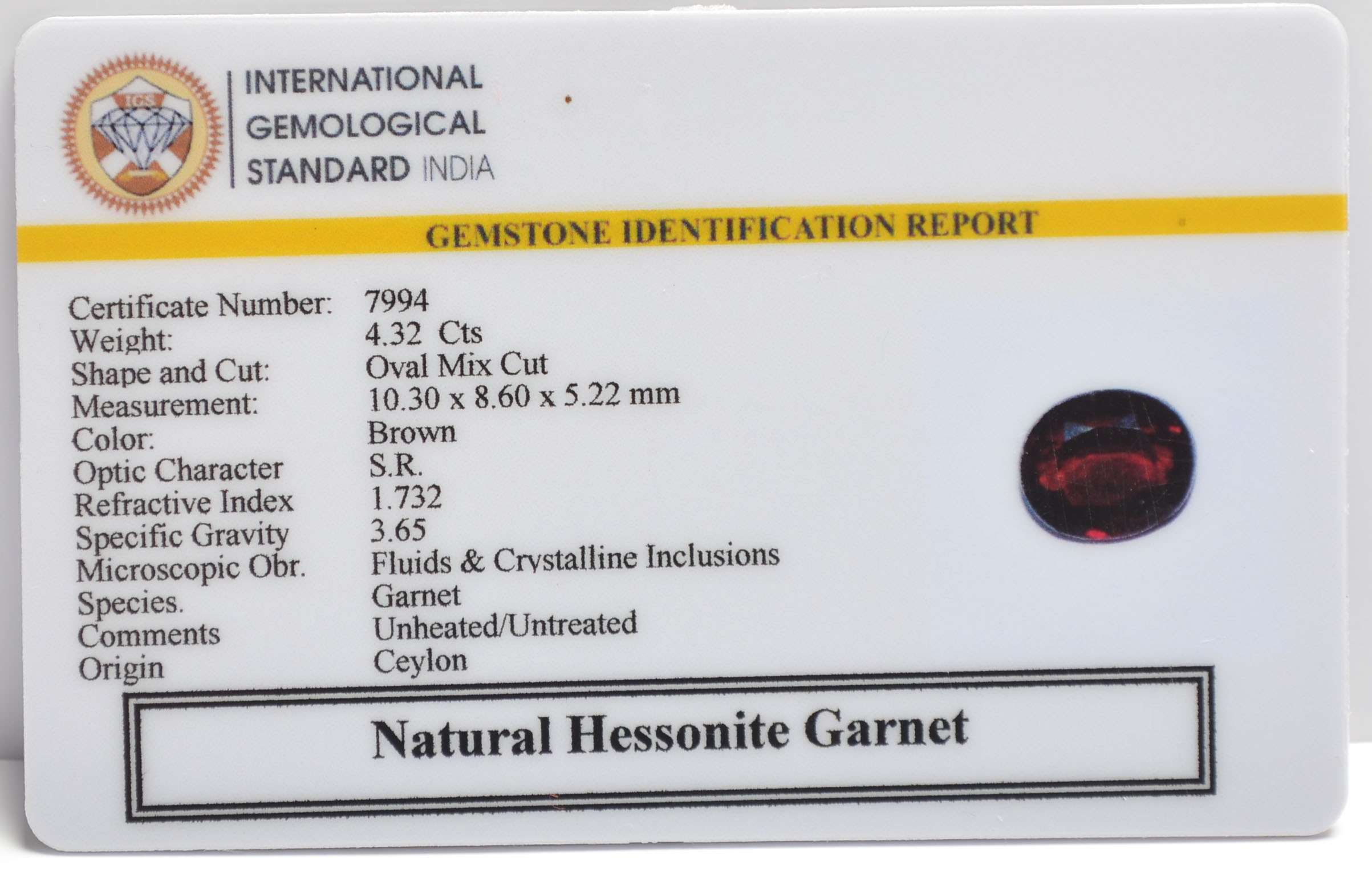 HESSONITE GOMED 4.32 Ct. 3 GMD7599 2 HESSONITE GOMED 4.32 Ct.