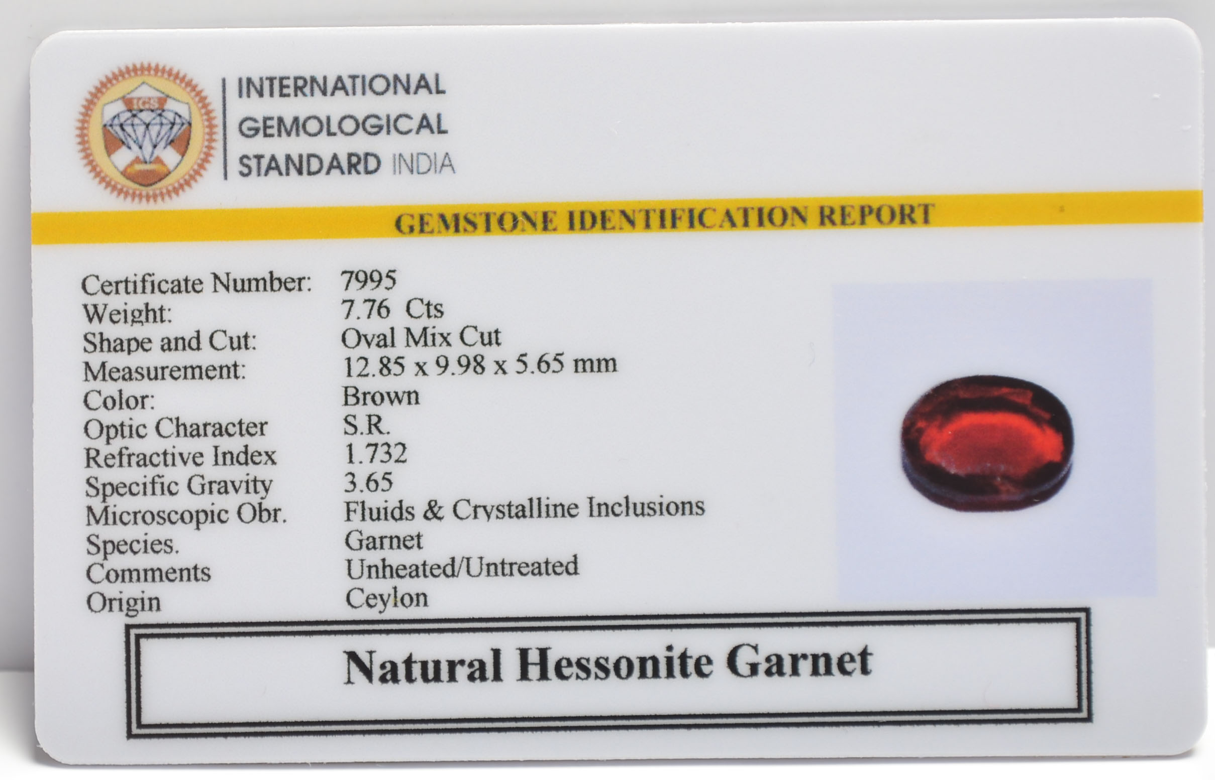 GMD7600 2 HESSONITE GOMED 7.76 Ct.