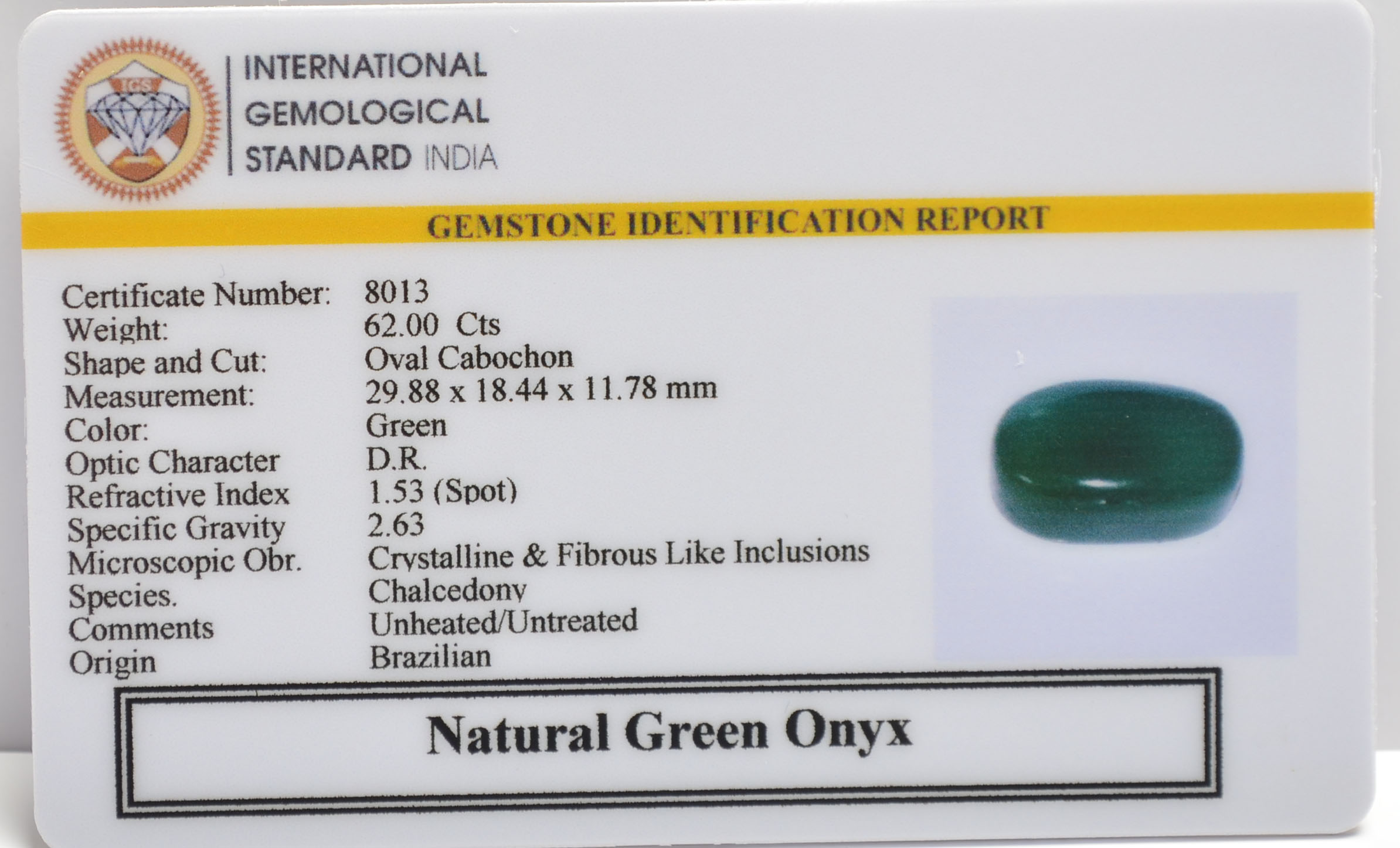 GREEN ONYX 62 Ct. 3 NGO46 2 GREEN ONYX 62 Ct.