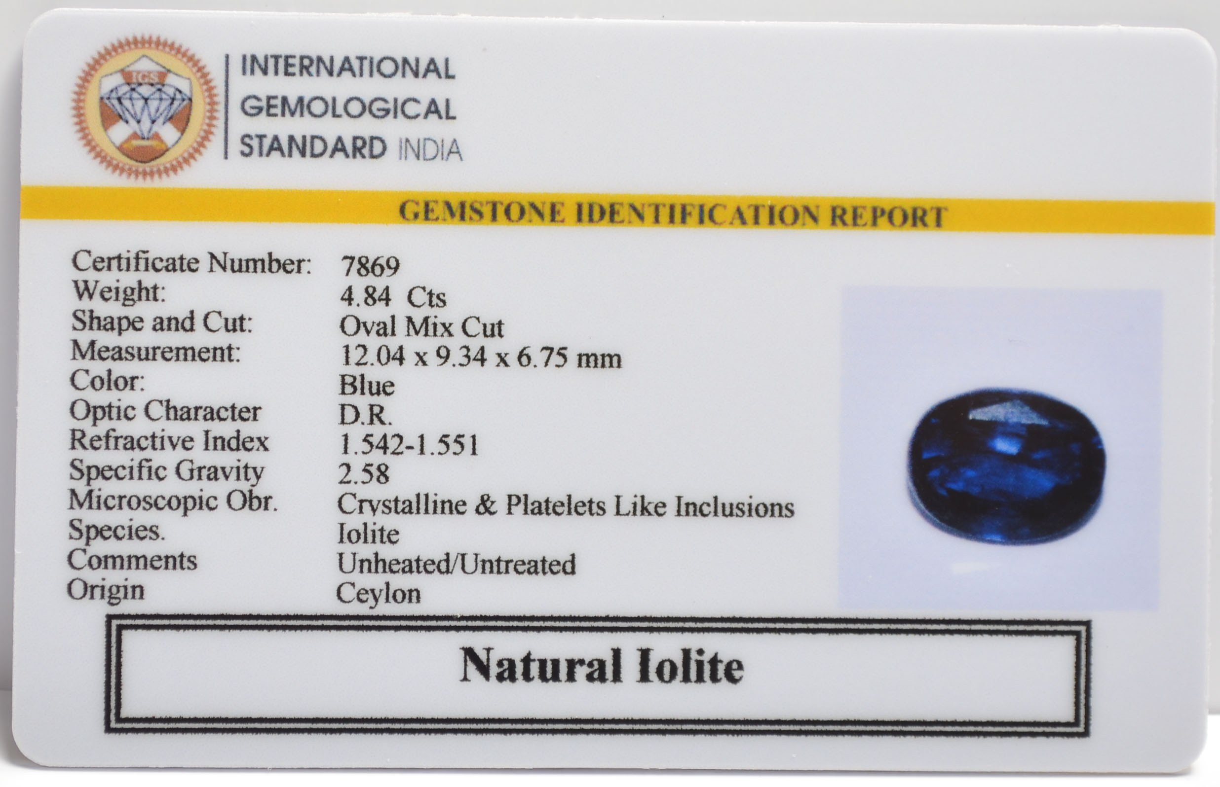 IOLITE NILLI 4.84 Ct. 3 NIL2682 2 IOLITE NILLI 4.84 Ct.
