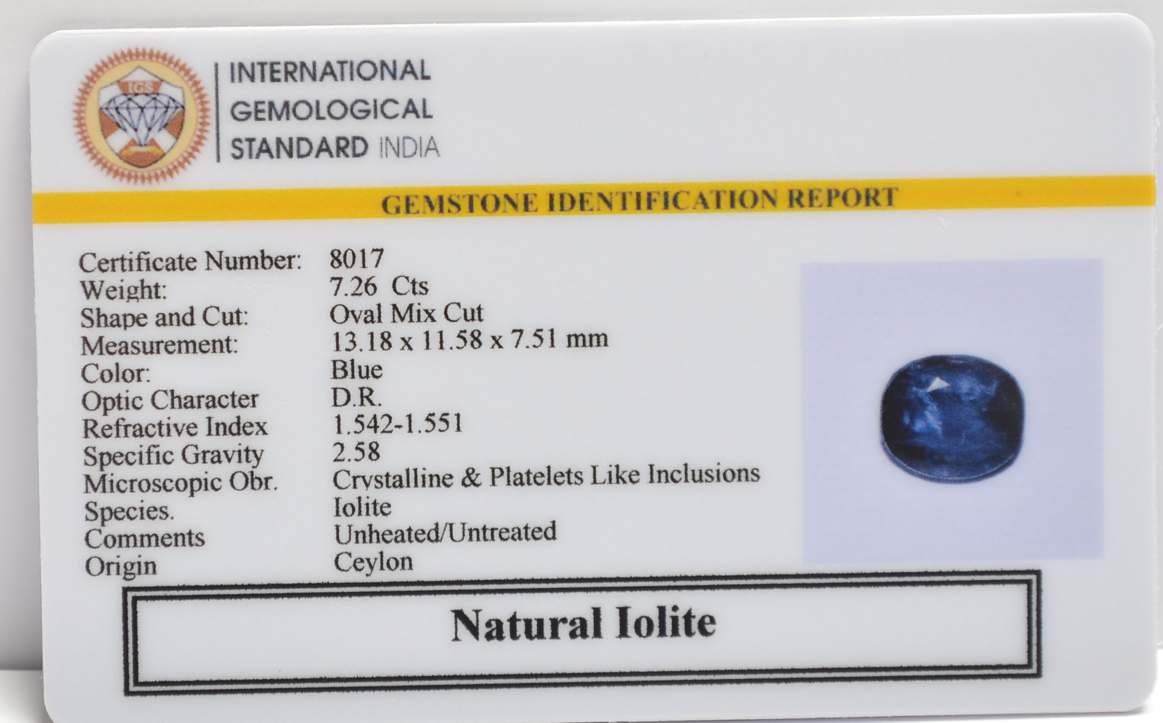 IOLITE NILLI 7.26 Ct. 3 NIL2685 2 IOLITE NILLI 7.26 Ct.