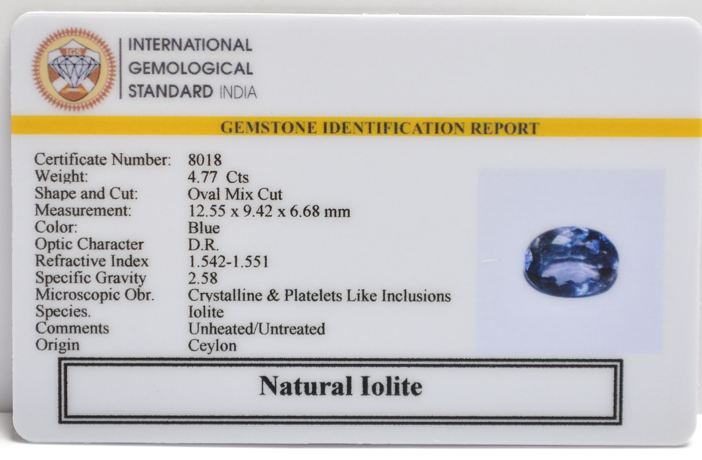 IOLITE NILLI 4.77 Ct. 3 NIL2686 2 IOLITE NILLI 4.77 Ct.