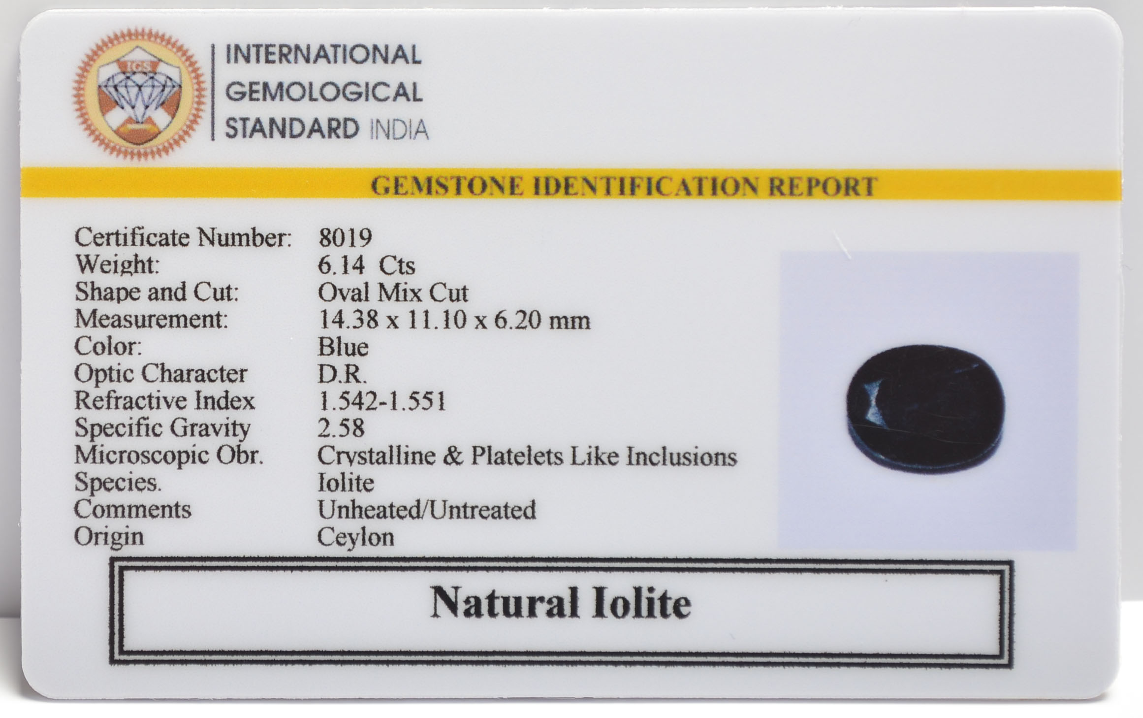 IOLITE NILLI 6.14 Ct. 3 NIL2687 2 IOLITE NILLI 6.14 Ct.
