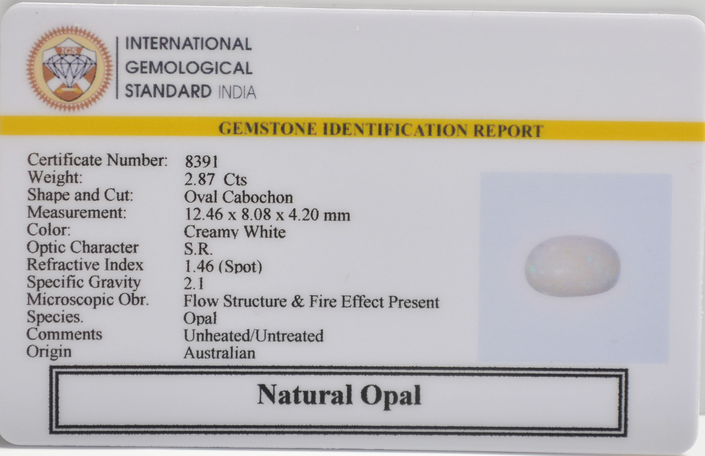 OPL9598 2 OPAL 2.87 Ct.