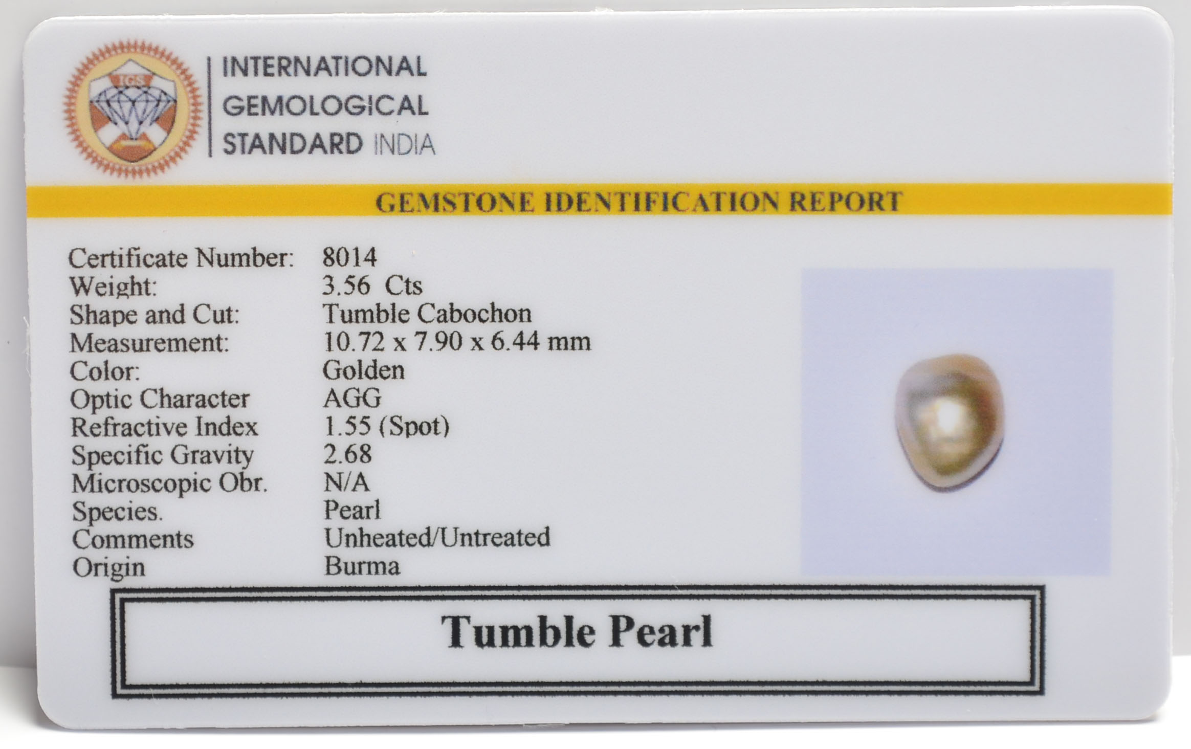 BURMA PEARL 3.56 Ct. 3 PBU2374 2 BURMA PEARL 3.56 Ct.