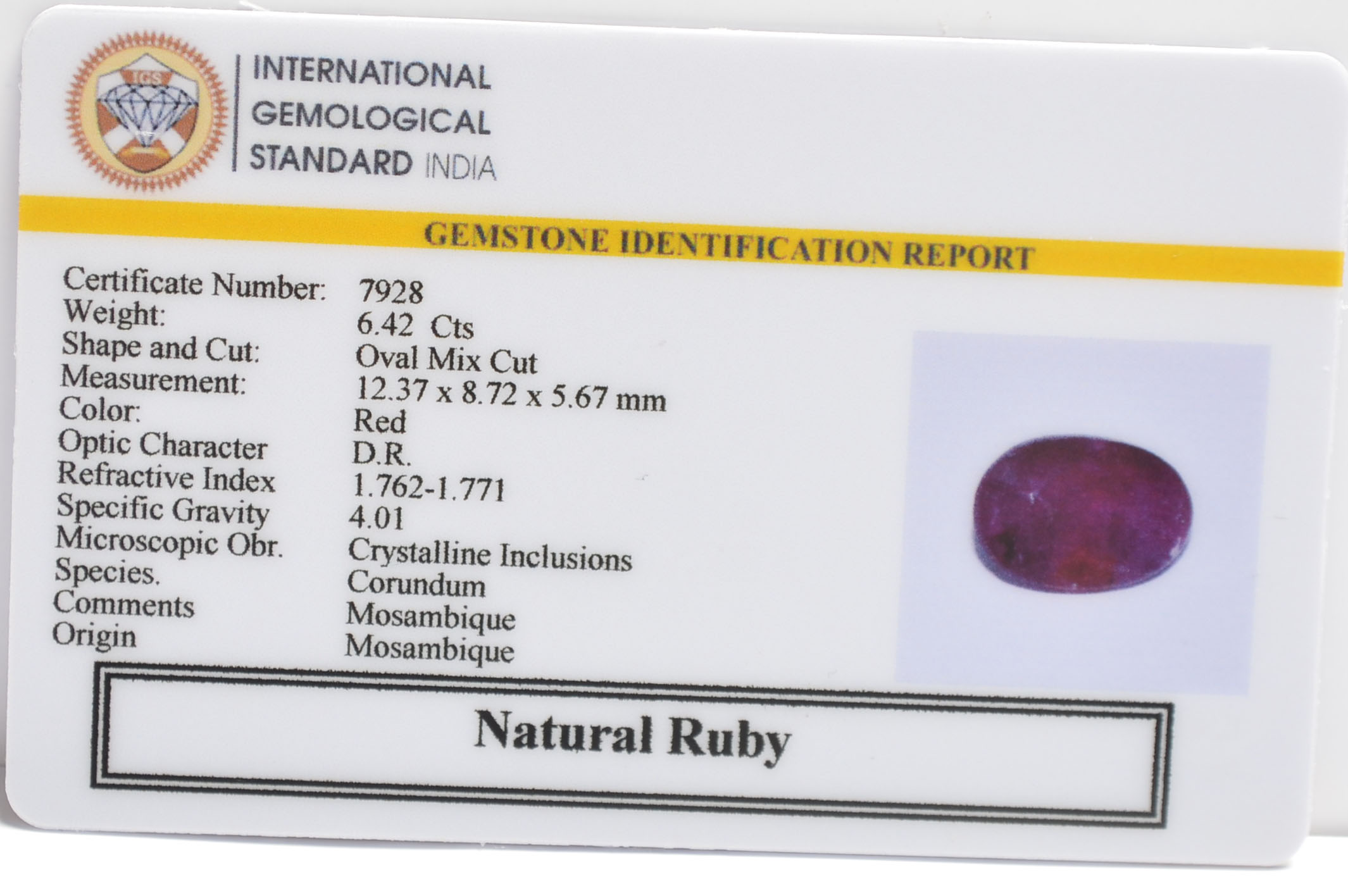 RUBY 6.42 Ct. 3 RUB8438 2 RUBY 6.42 Ct.