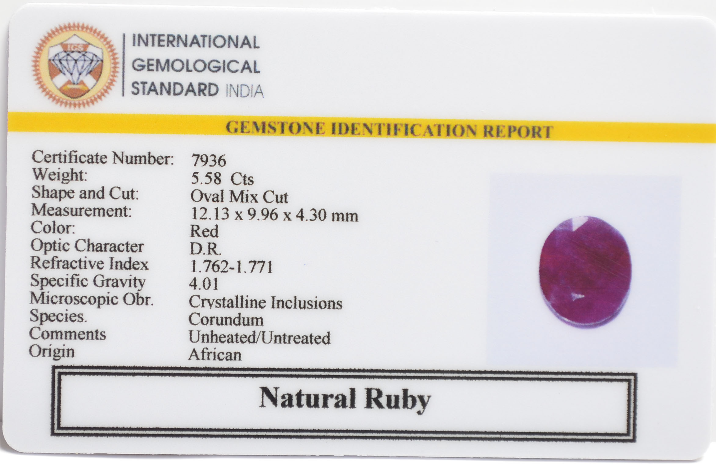 RUB8444 2 RUBY 5.58 Ct.