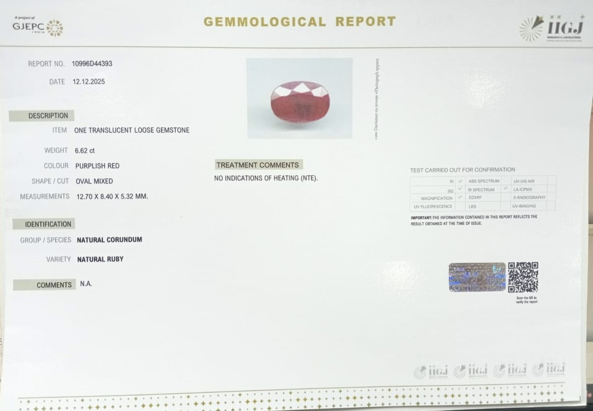 RUBG8319 2 RUBY 6.62 Ct.