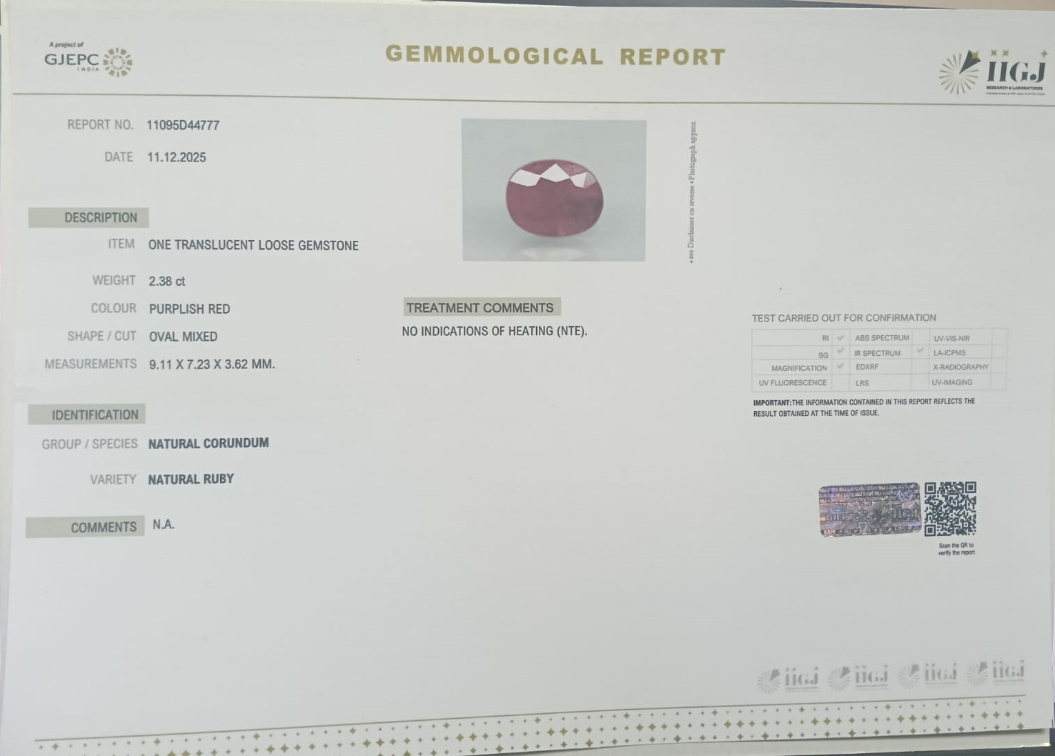 RUBG8351 2 RUBY 2.38 Ct.