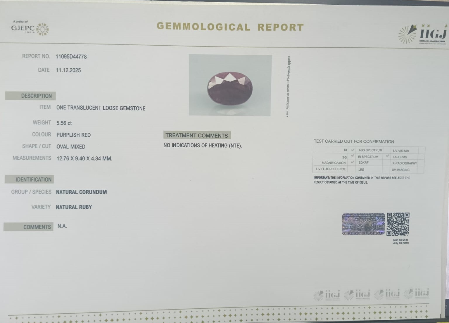 RUBY 5.56 Ct. 3 RUBG8352 2 RUBY 5.56 Ct.