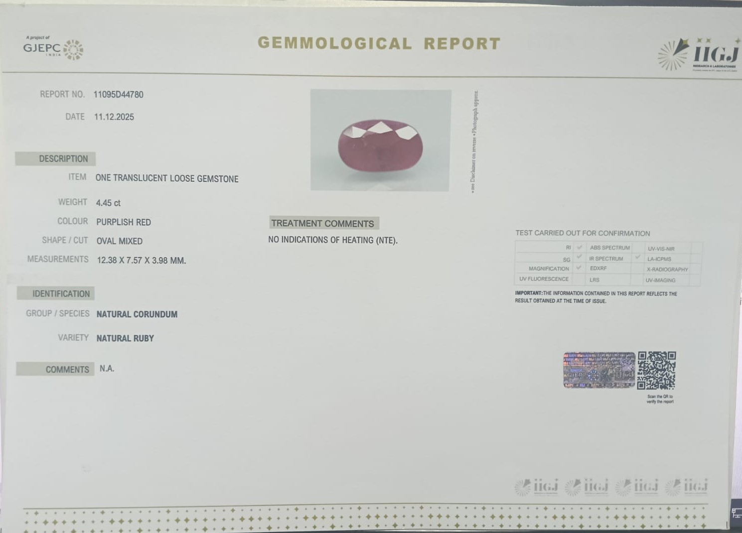 RUBY 4.45 Ct. 3 RUBG8354 2 RUBY 4.45 Ct.