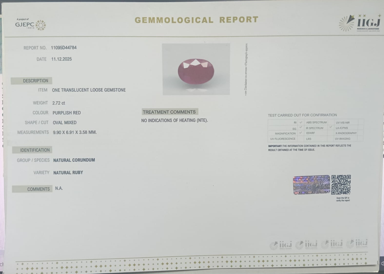 RUBG8358 2 RUBY 2.72 Ct.