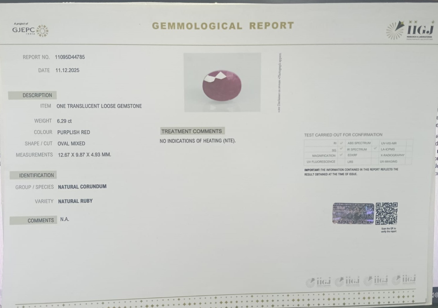RUBY 6.29 Ct. 3 RUBG8359 2 RUBY 6.29 Ct.