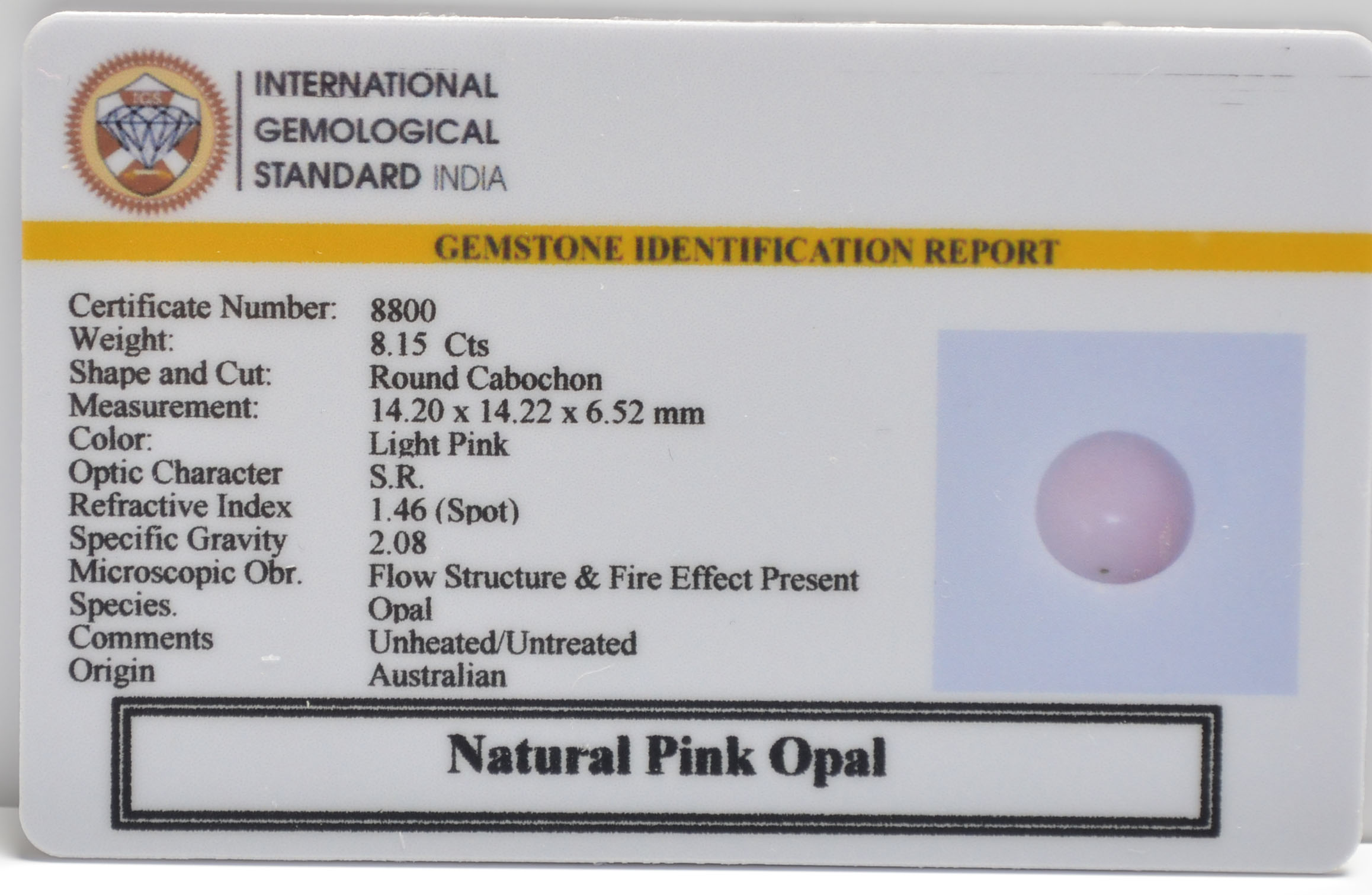 PINK OPAL 8.15 Ct. 3 4308 2 PINK OPAL 8.15 Ct.