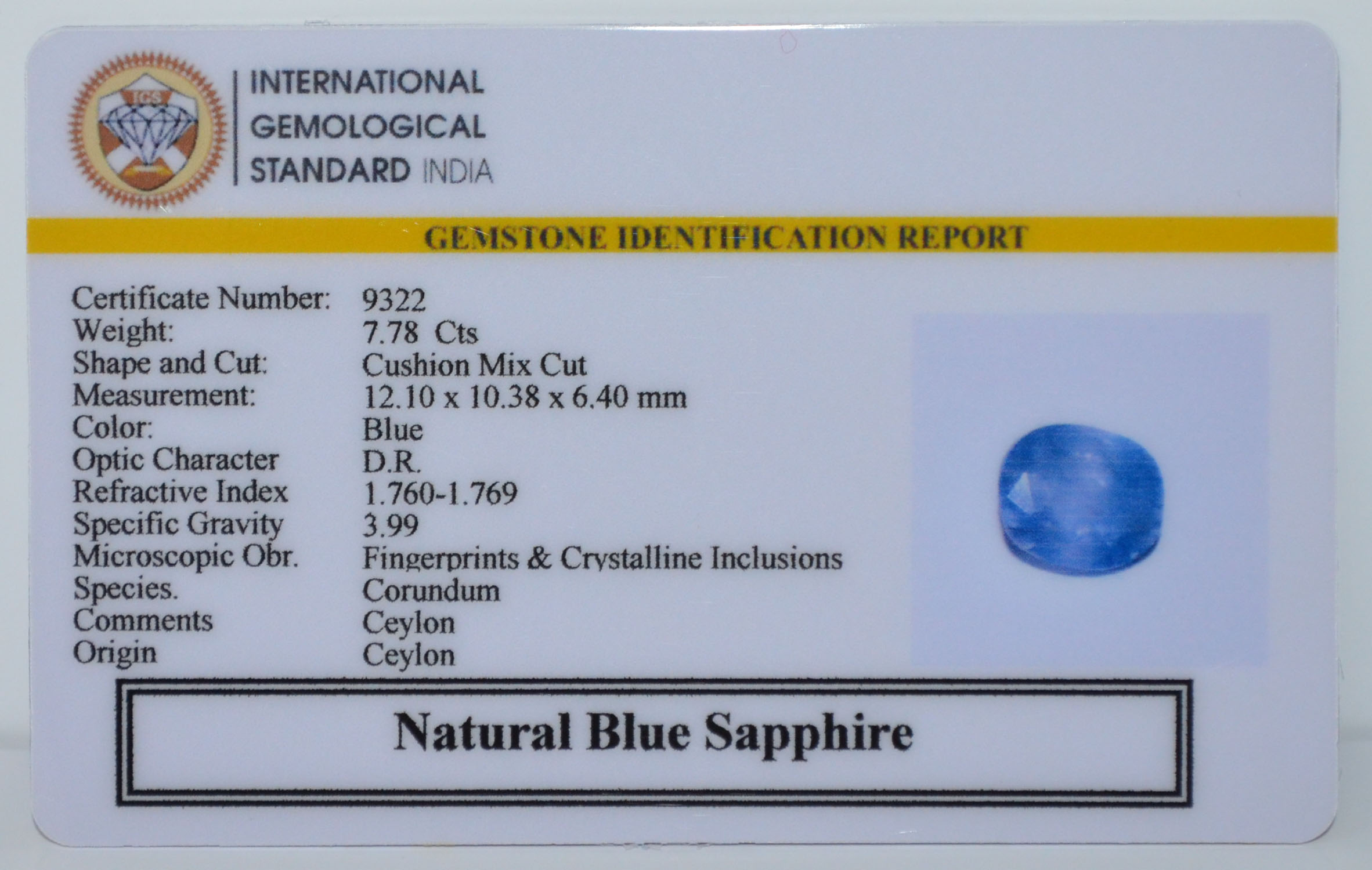 BLUE SAPPHIRE 7.78 Ct. 3 BSP15357 2 BLUE SAPPHIRE 7.78 Ct.