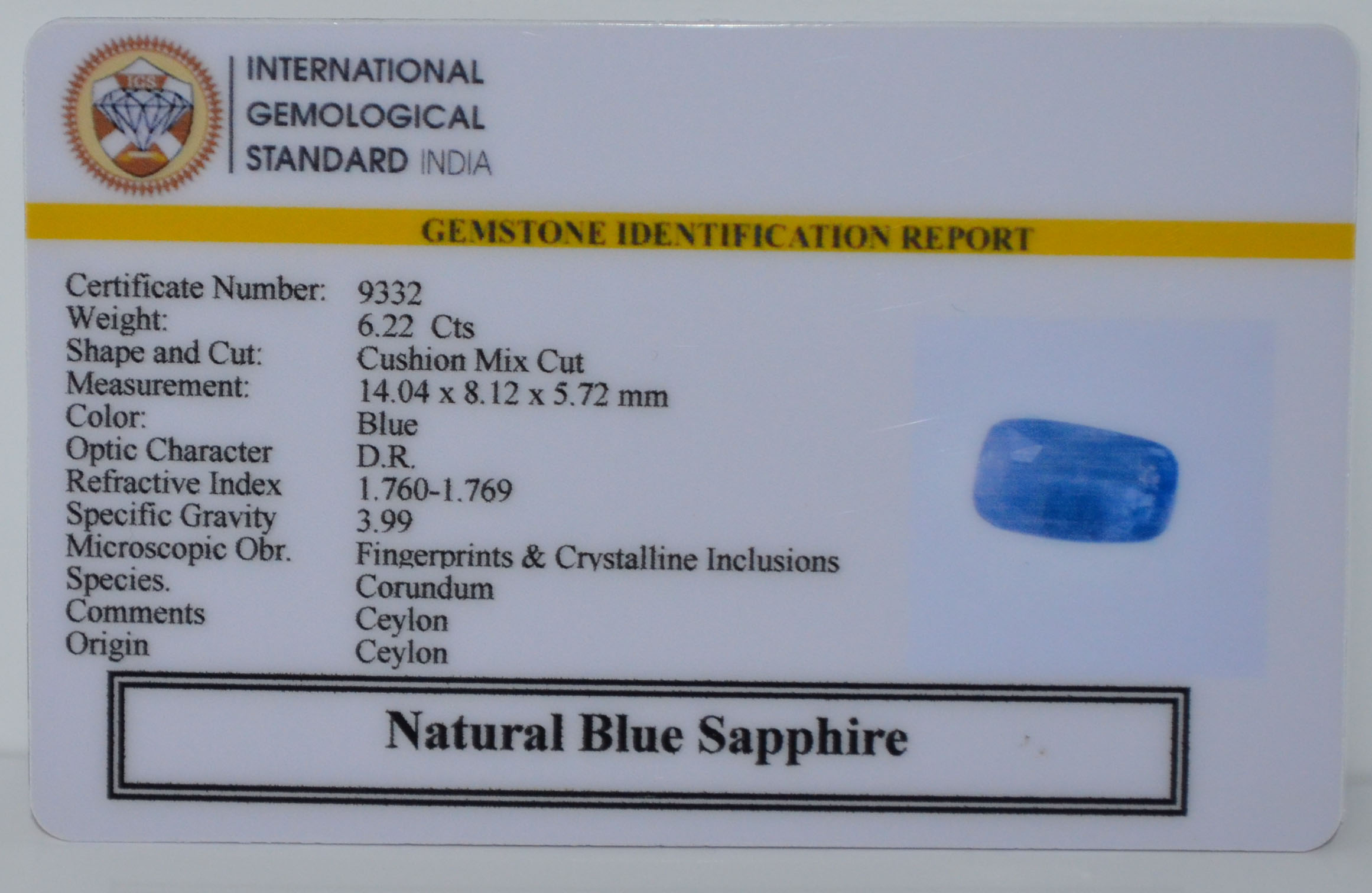 BLUE SAPPHIRE 6.22 Ct. 3 BSP15367 2 BLUE SAPPHIRE 6.22 Ct.