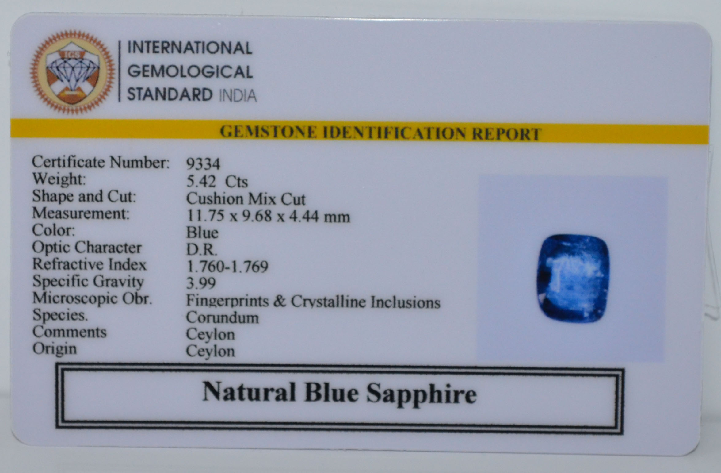 BLUE SAPPHIRE 5.42 Ct. 3 BSP15369 2 BLUE SAPPHIRE 5.42 Ct.
