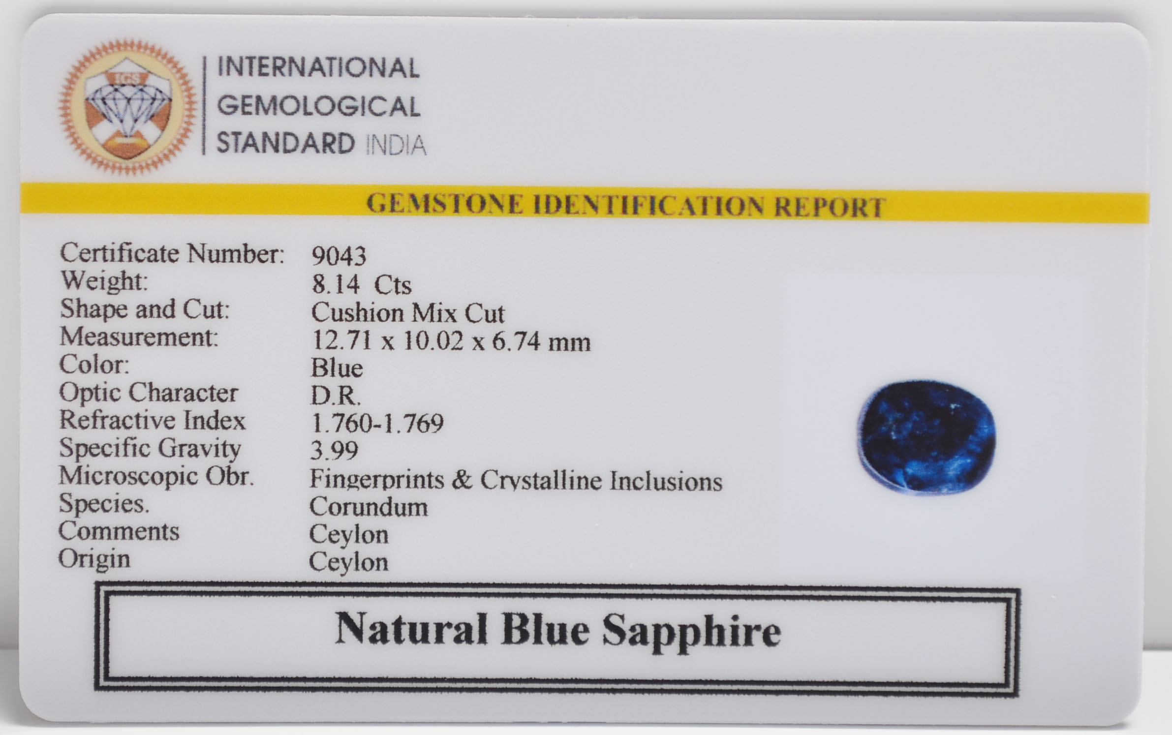 BLUE SAPPHIRE 8.14 Ct. 3 BSPG14814 2 BLUE SAPPHIRE 8.14 Ct.