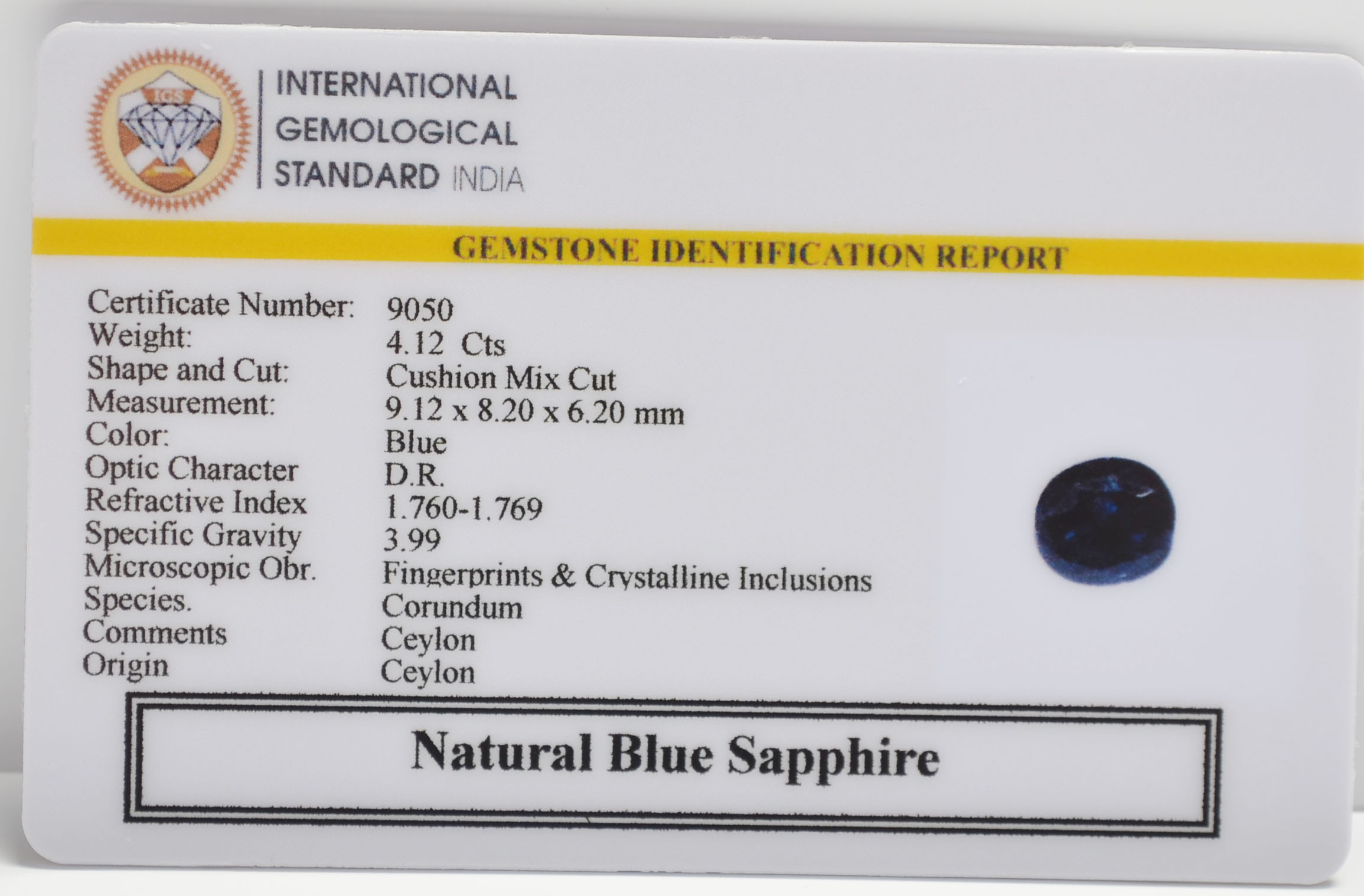 BLUE SAPPHIRE 4.12 Ct. 3 BSPG14821 2 BLUE SAPPHIRE 4.12 Ct.