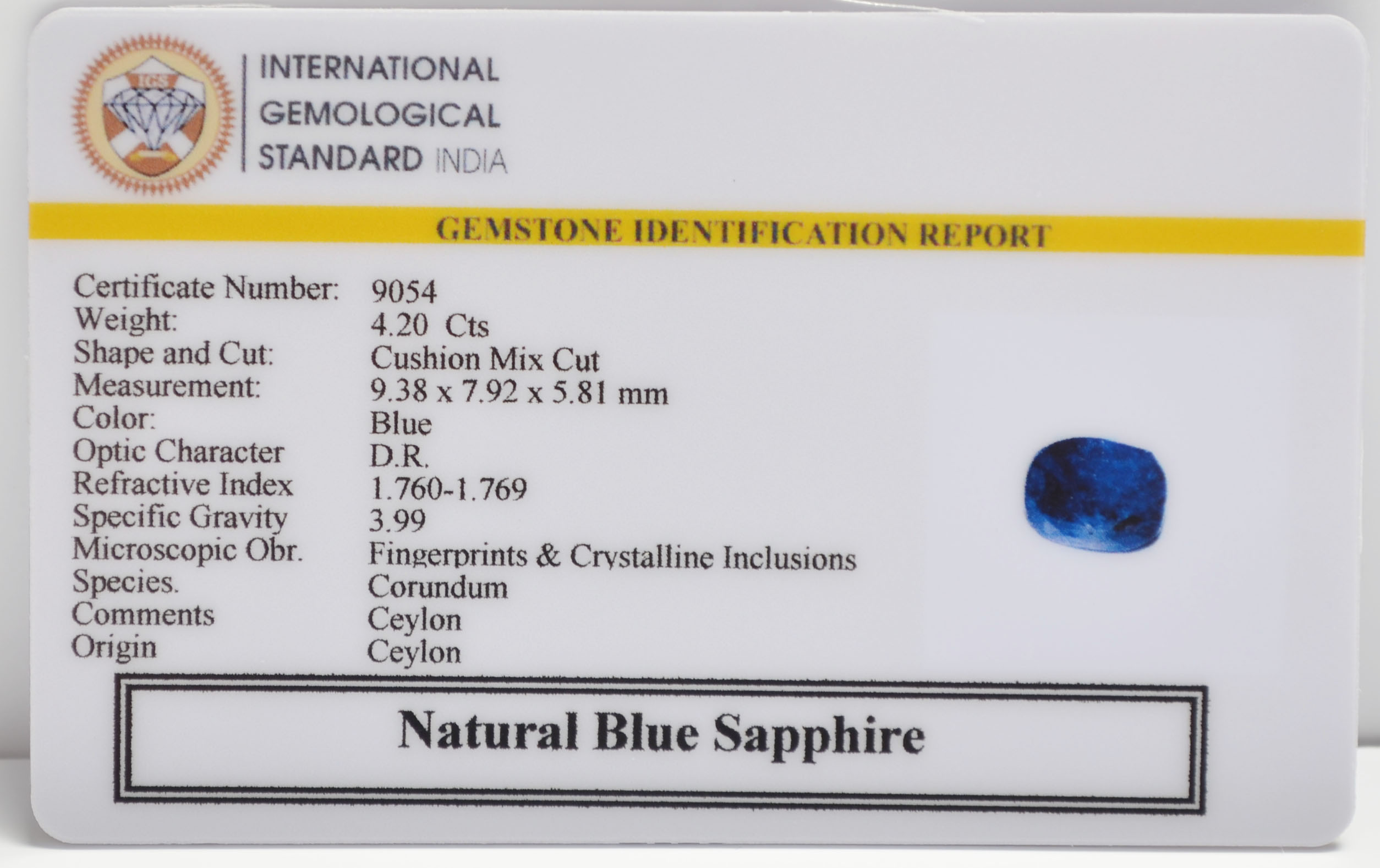 BLUE SAPPHIRE 4.2 Ct. 3 BSPG14825 2 BLUE SAPPHIRE 4.2 Ct.