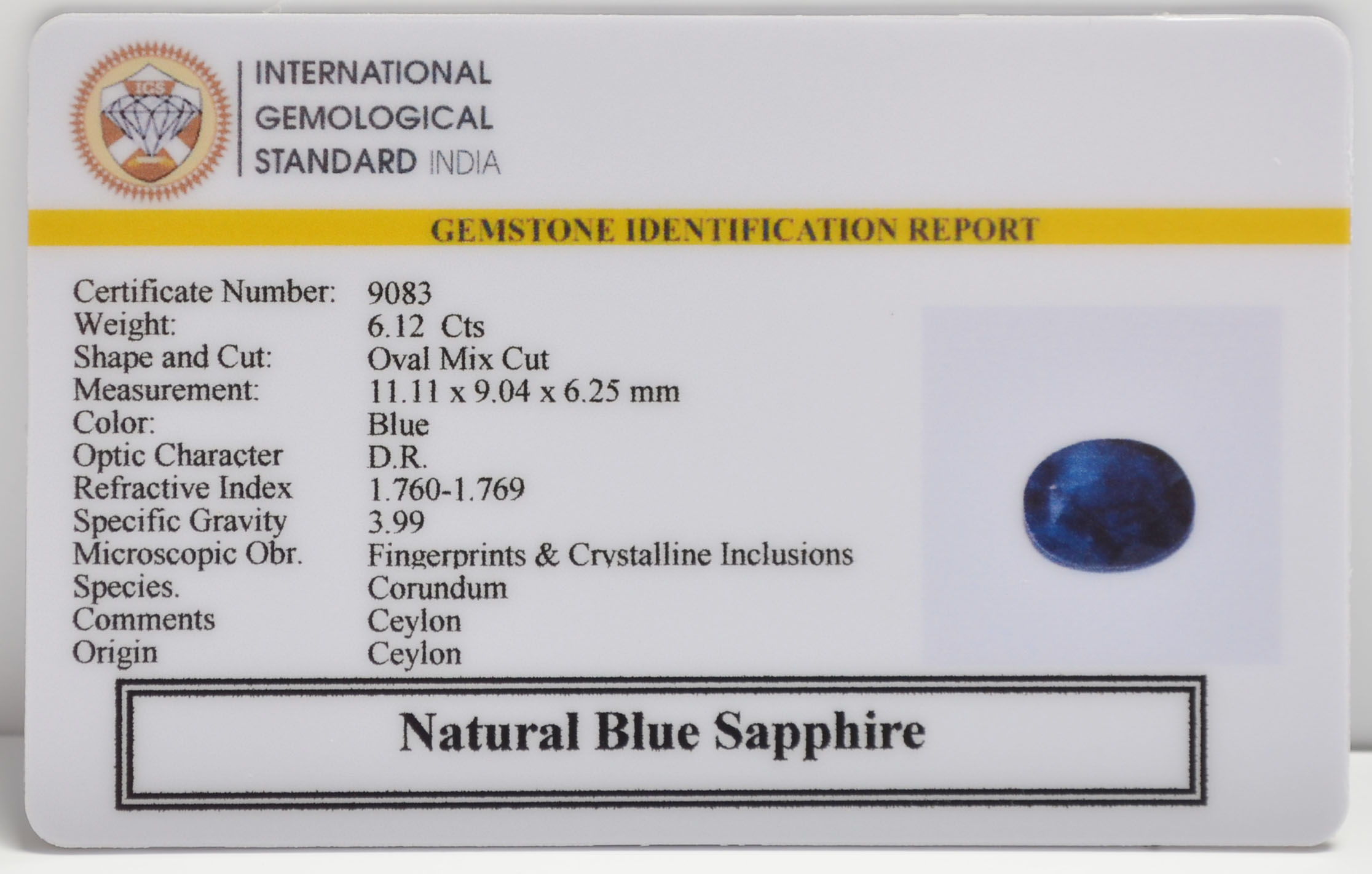 BLUE SAPPHIRE 6.12 Ct. 3 BSPG14854 2 BLUE SAPPHIRE 6.12 Ct.
