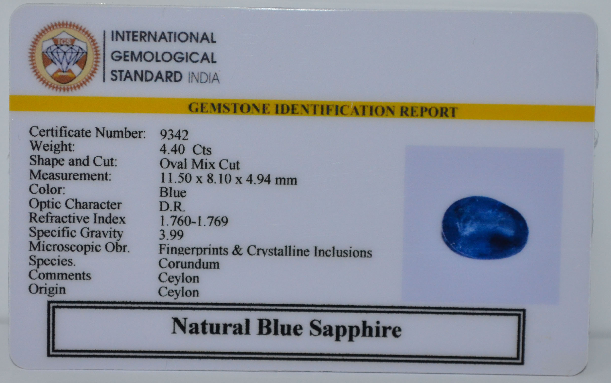 BLUE SAPPHIRE 4.4 Ct. 3 BSPG14871 2 BLUE SAPPHIRE 4.4 Ct.