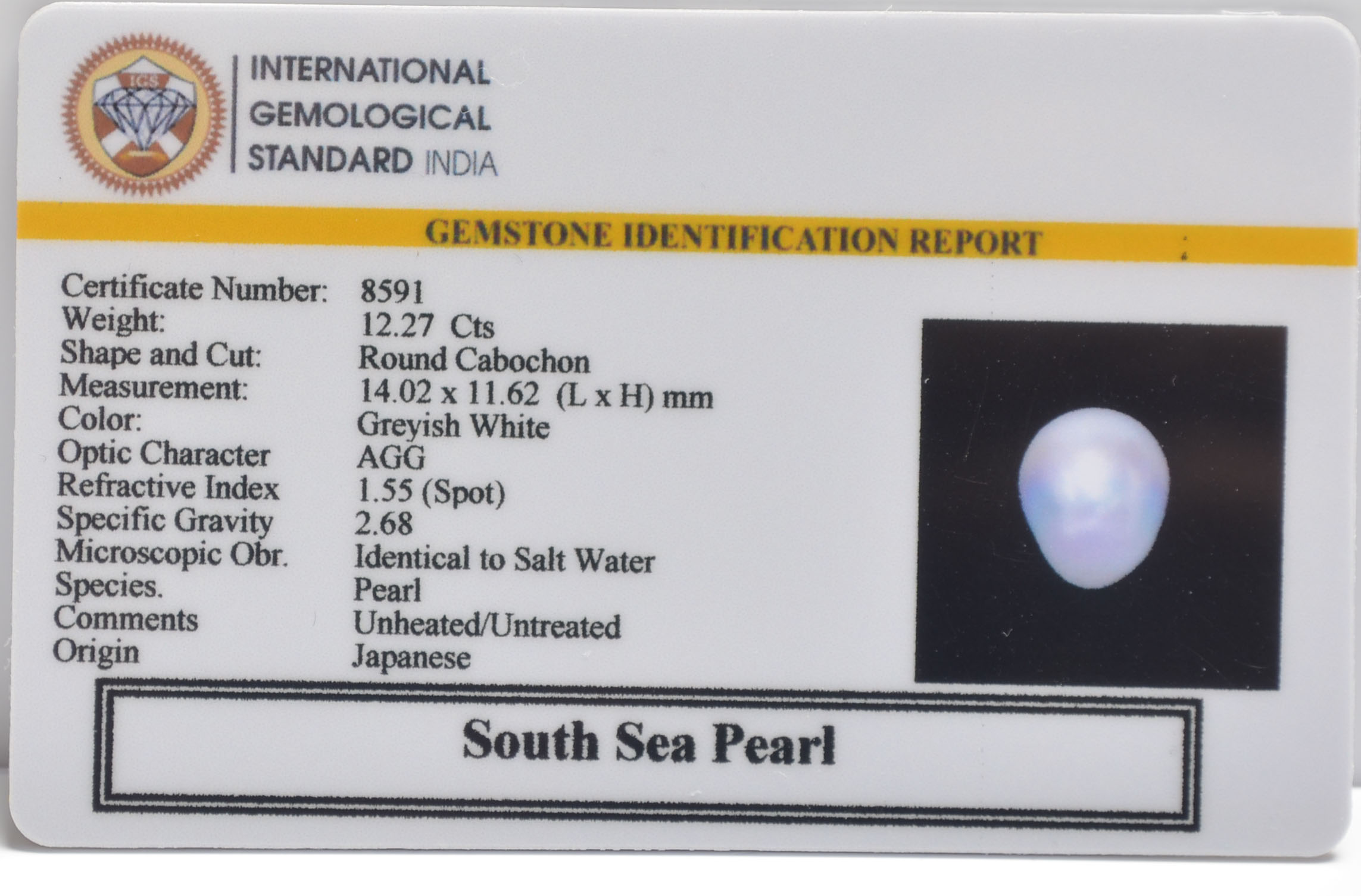 DSP3192 2 SOUTH SEA PEARL 12.27 Ct.