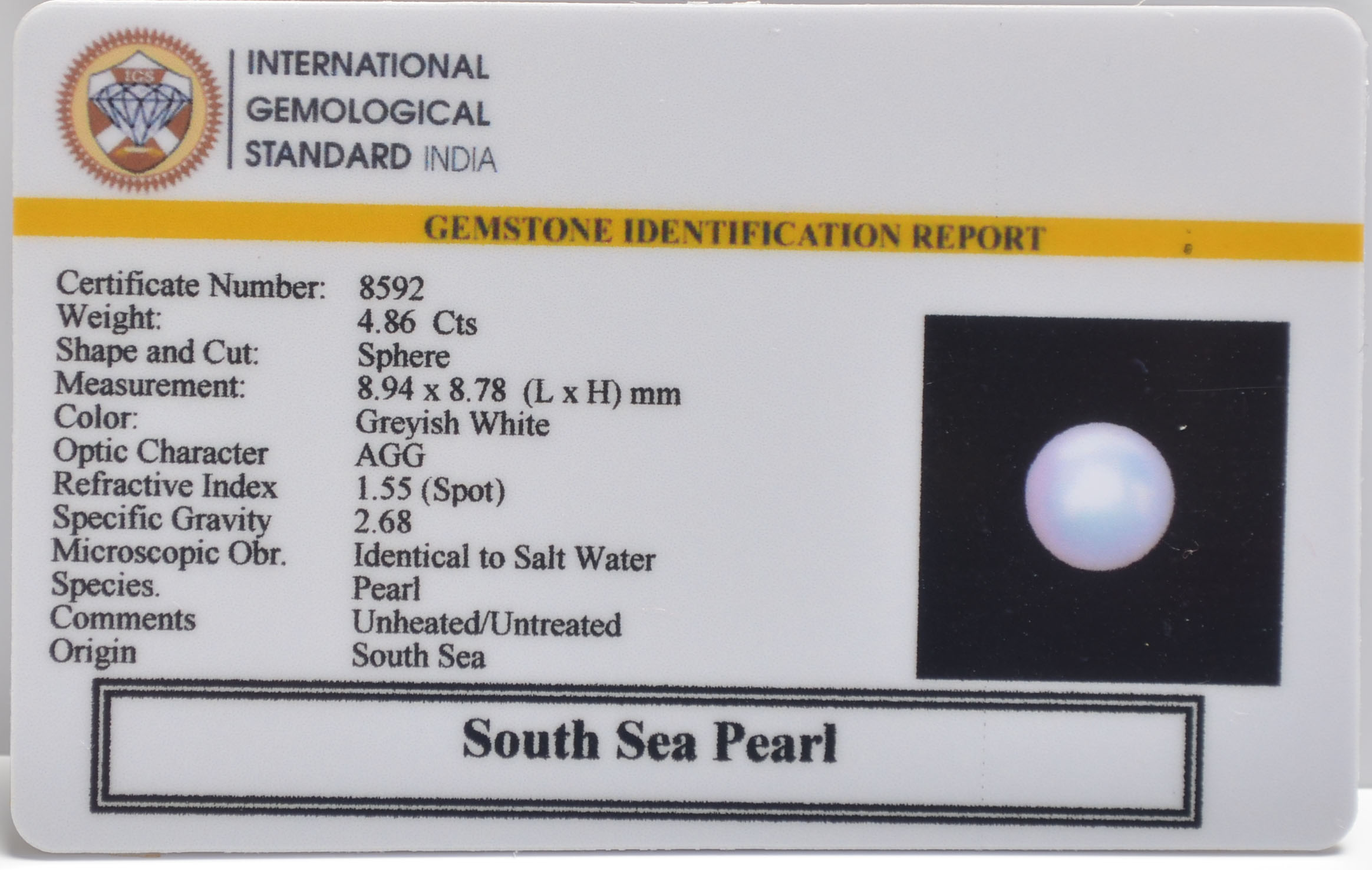 DSP3193 2 SOUTH SEA PEARL 4.86 Ct.