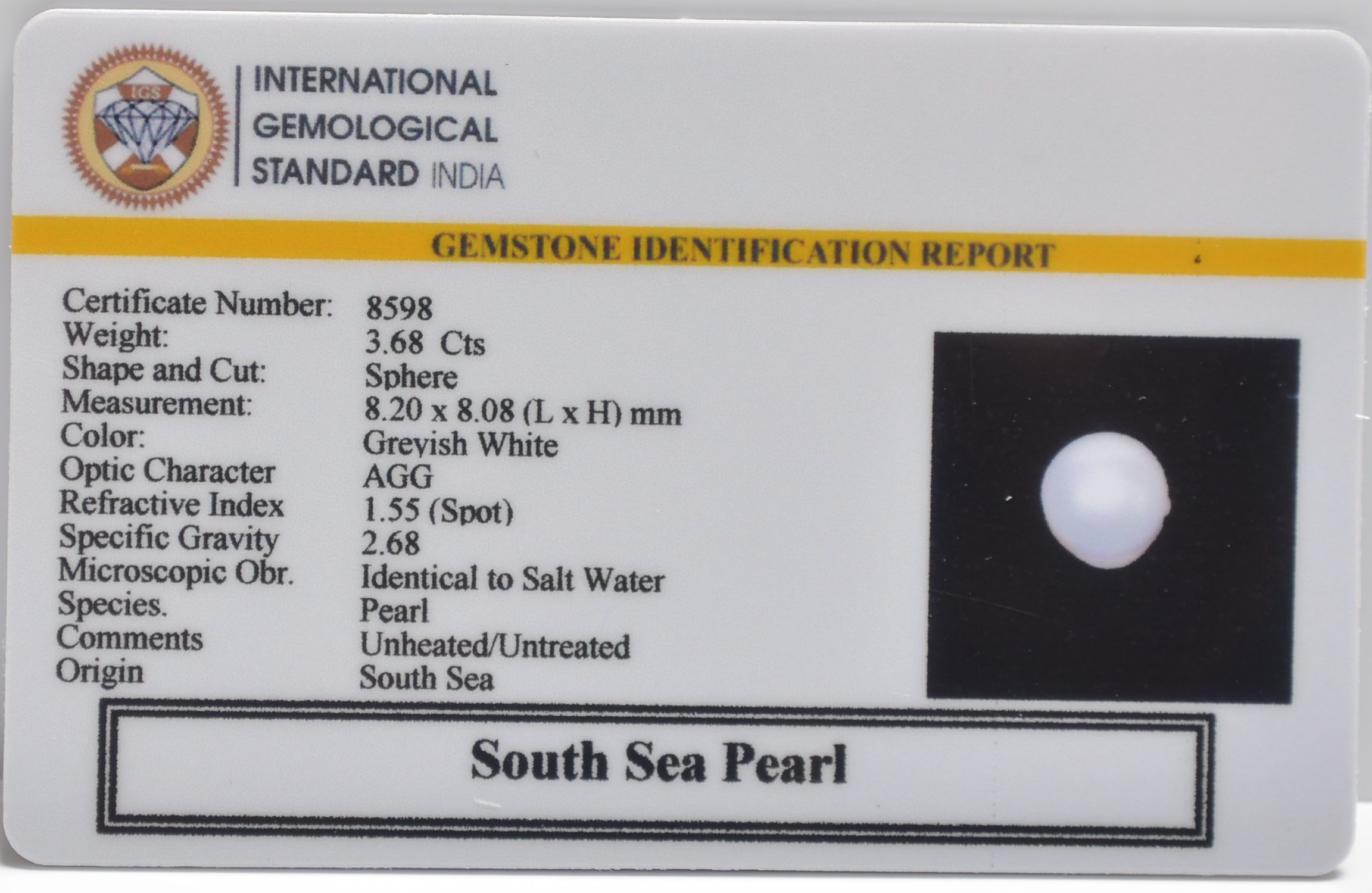 DSP3199 2 SOUTH SEA PEARL 3.68 Ct.