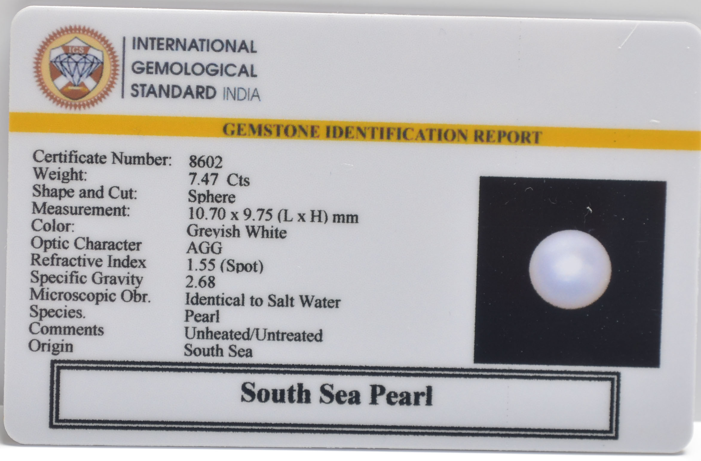 DSP3203 2 SOUTH SEA PEARL 7.47 Ct.