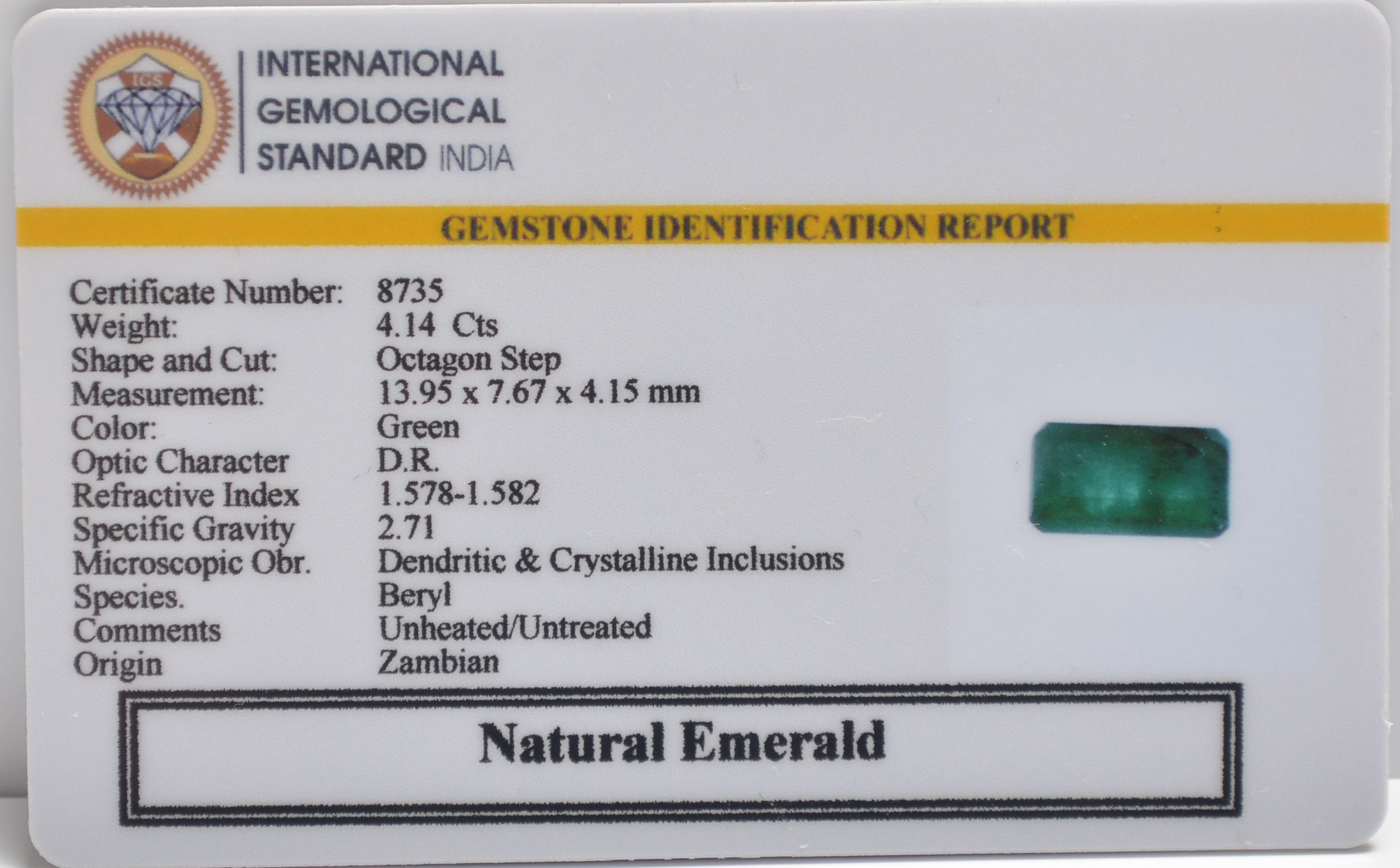 EMRD22012 2 EMERALD 4.14 Ct.