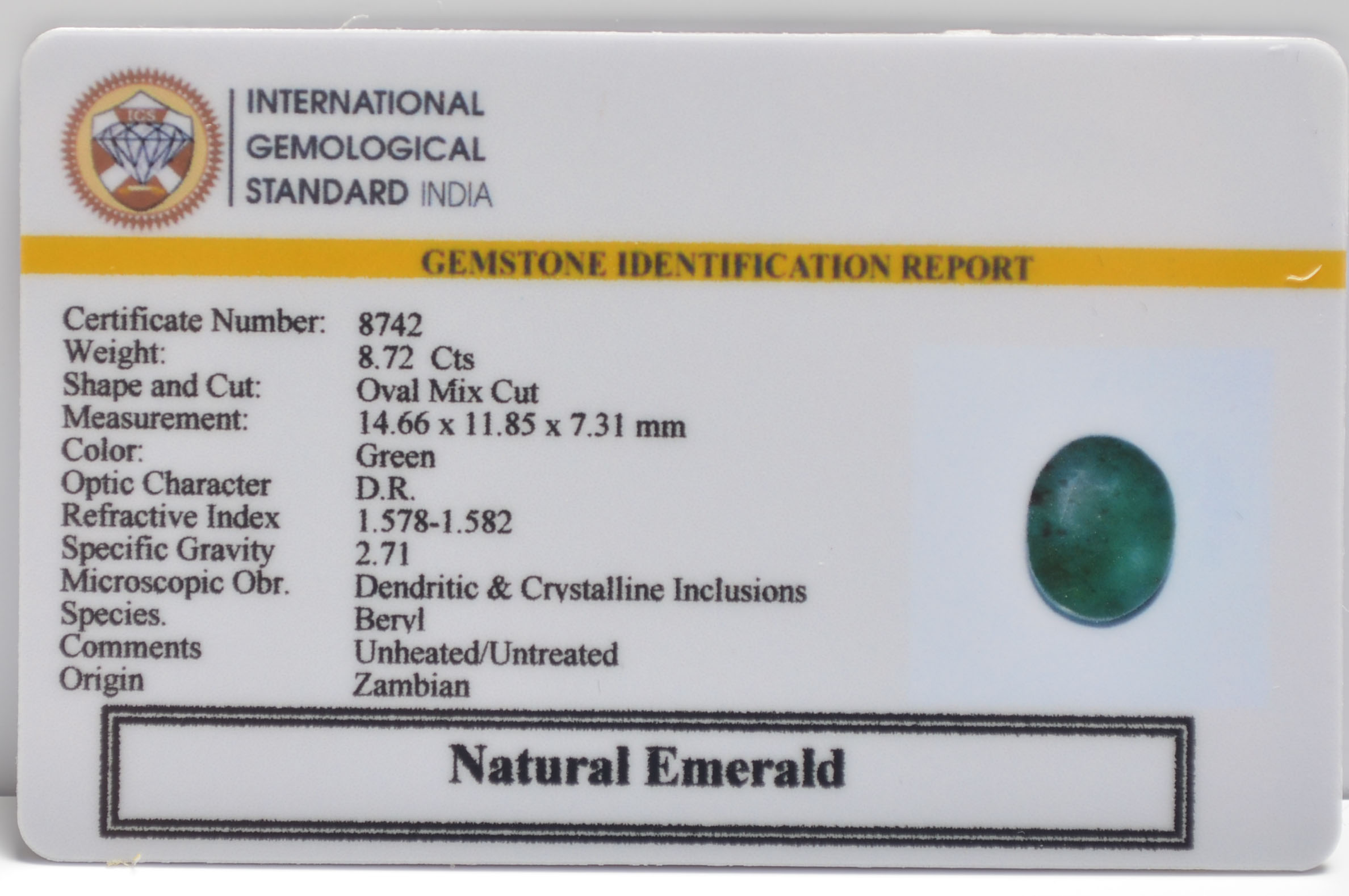 EMERALD 8.72 Ct.