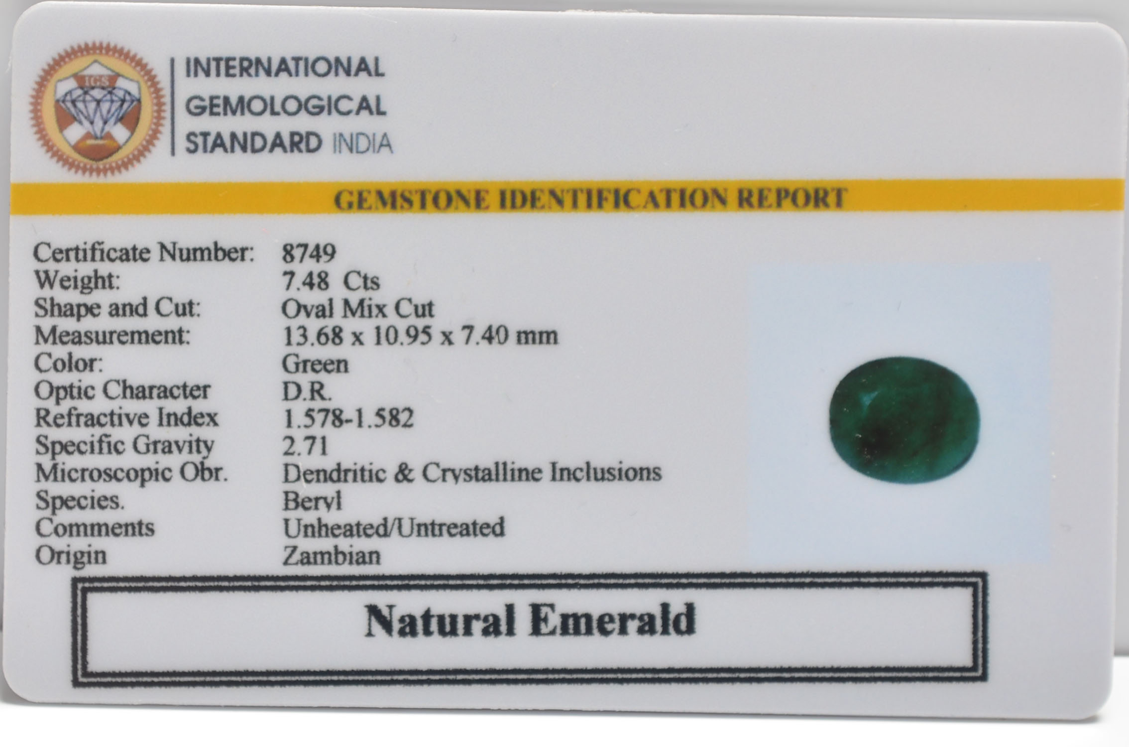 EMERALD 7.48 Ct.