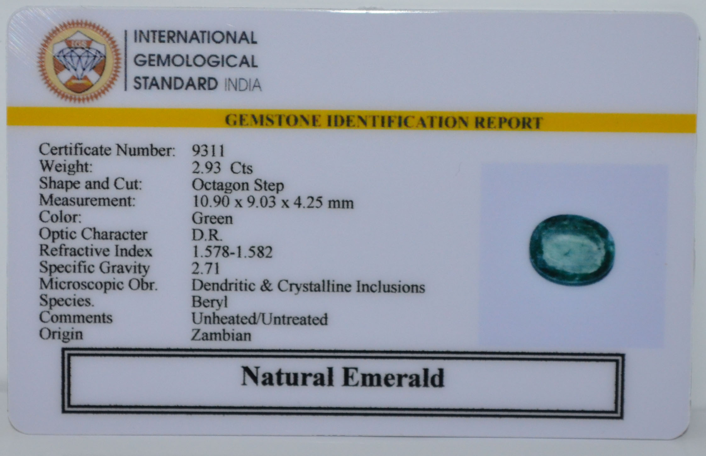 EMERALD 2.93 Ct. 3 EMRD22033 2 EMERALD 2.93 Ct.