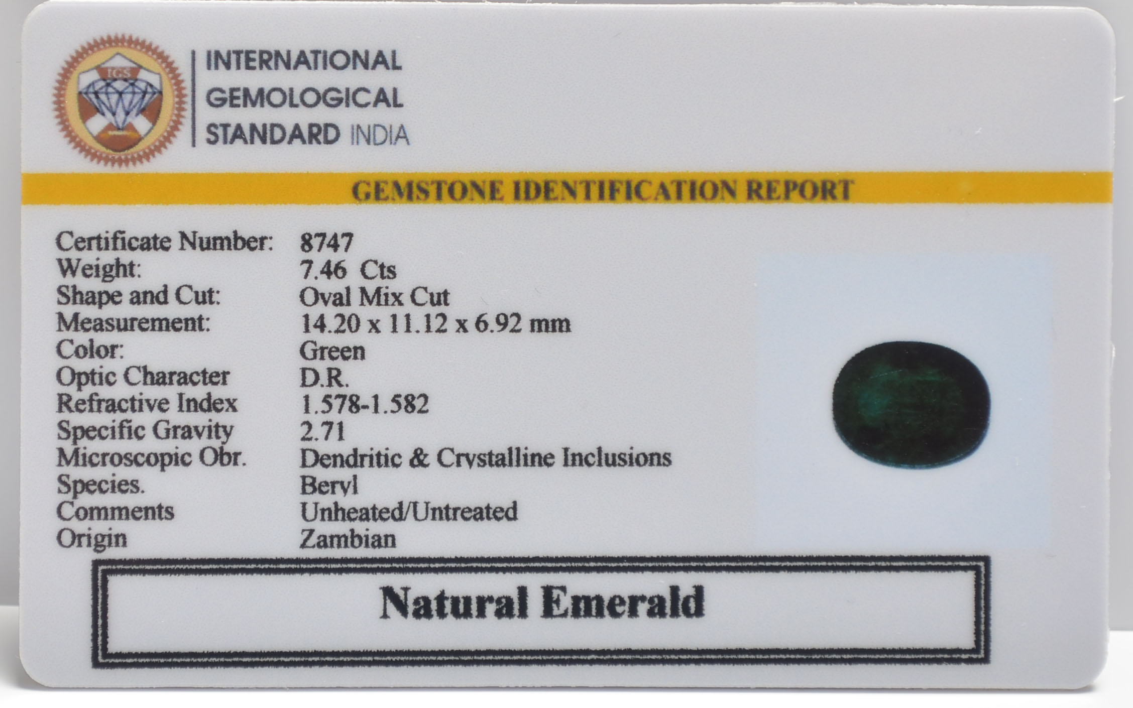 EMERALD 7.46 Ct.
