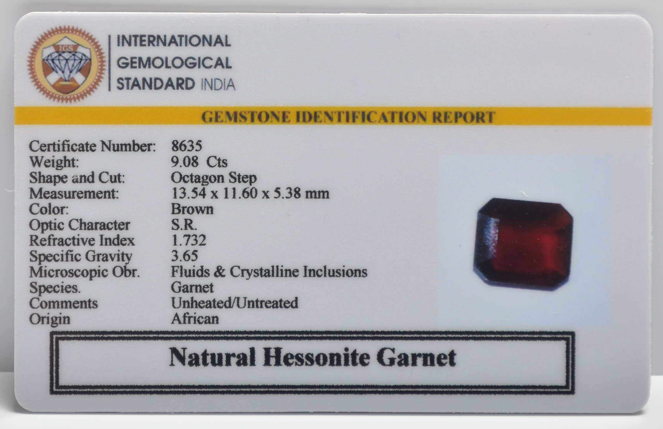 HESSONITE GOMED 9.08 Ct. 3 GMD7613 2 HESSONITE GOMED 9.08 Ct.