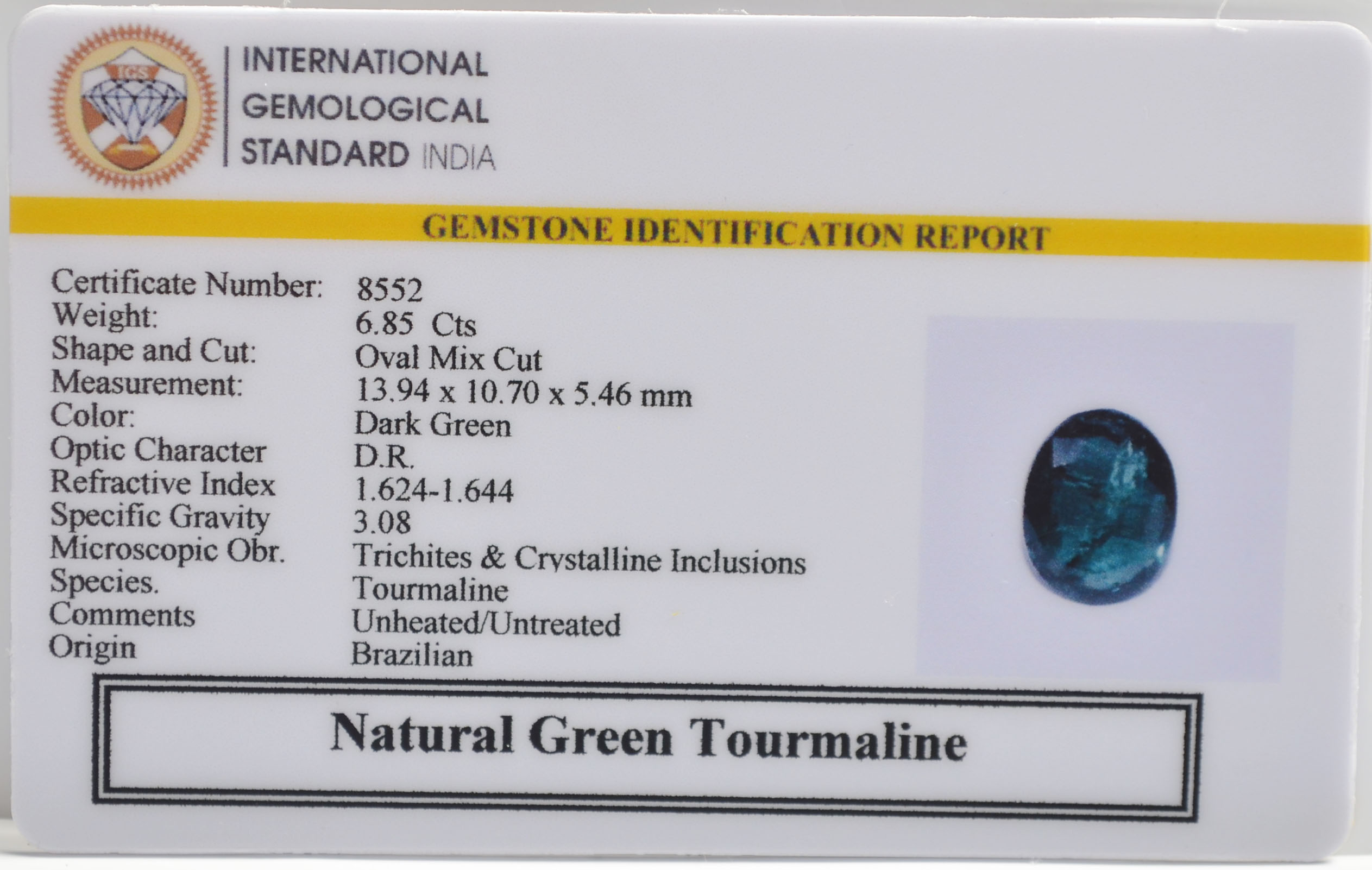 NTM478 2 TOURMALINE 6.85 Ct.