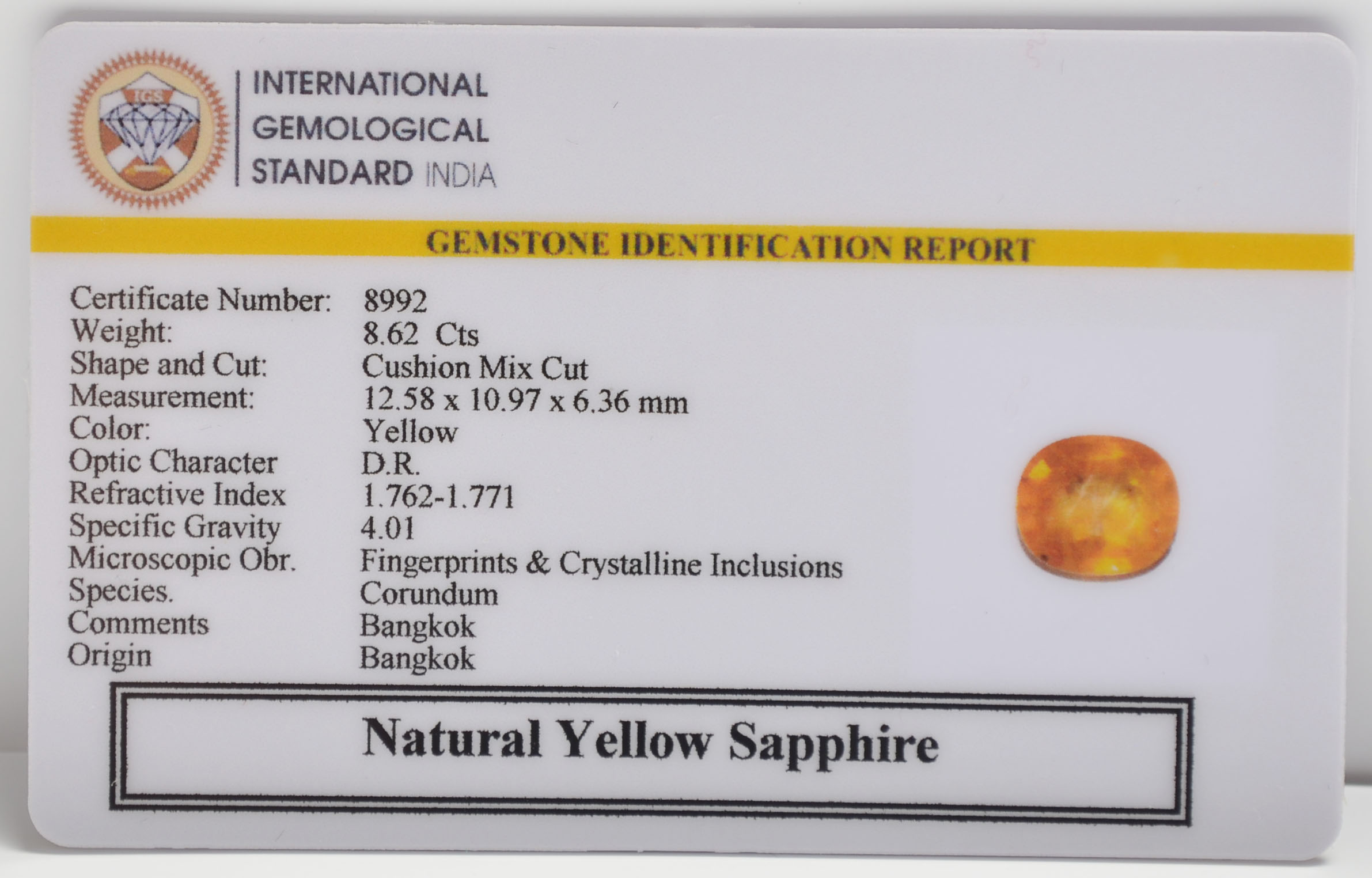 YELLOW SAPPHIRE 8.62 Ct. 3 NYSP8807 2 YELLOW SAPPHIRE 8.62 Ct.