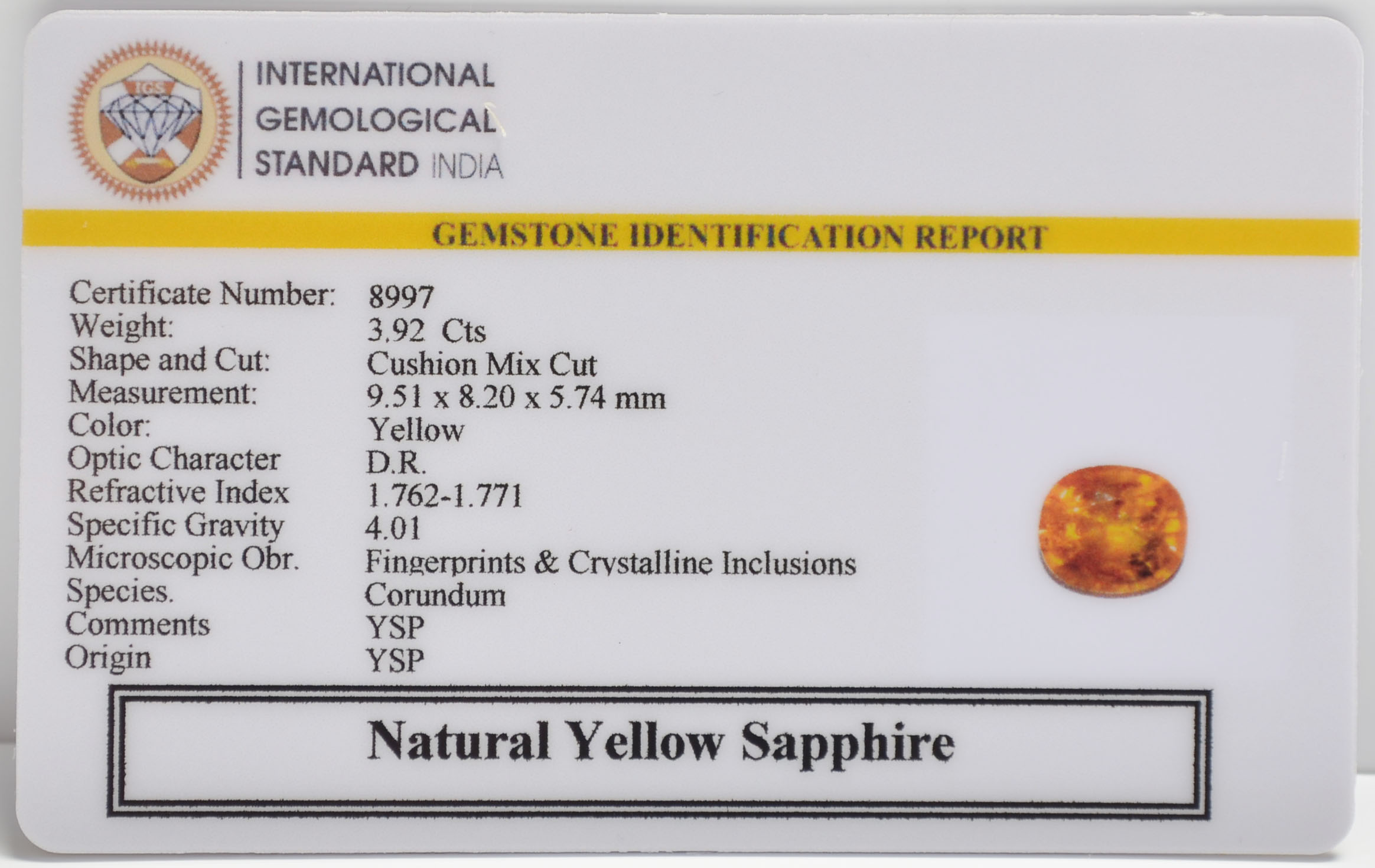 YELLOW SAPPHIRE 3.92 Ct. 3 NYSP8812 2 YELLOW SAPPHIRE 3.92 Ct.