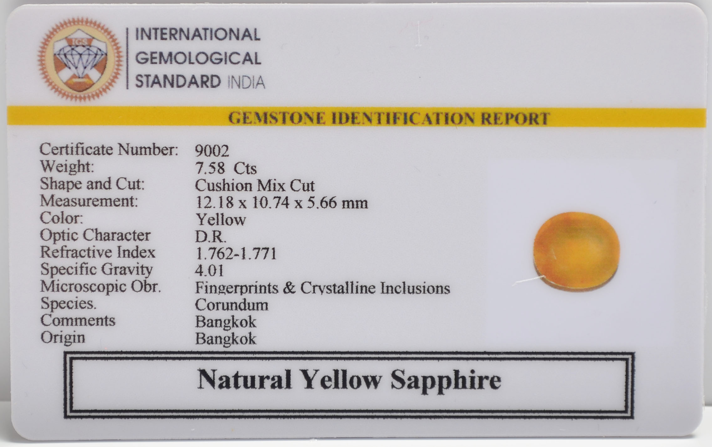 YELLOW SAPPHIRE 7.58 Ct. 3 NYSP8817 2 YELLOW SAPPHIRE 7.58 Ct.