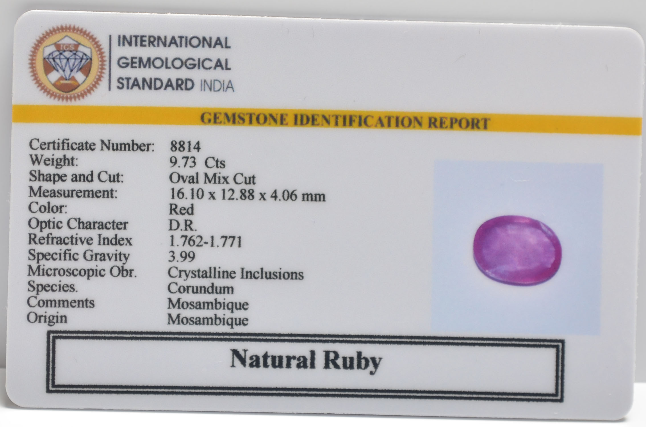 RUBY 9.73 Ct. 3 RUB8458 2 RUBY 9.73 Ct.