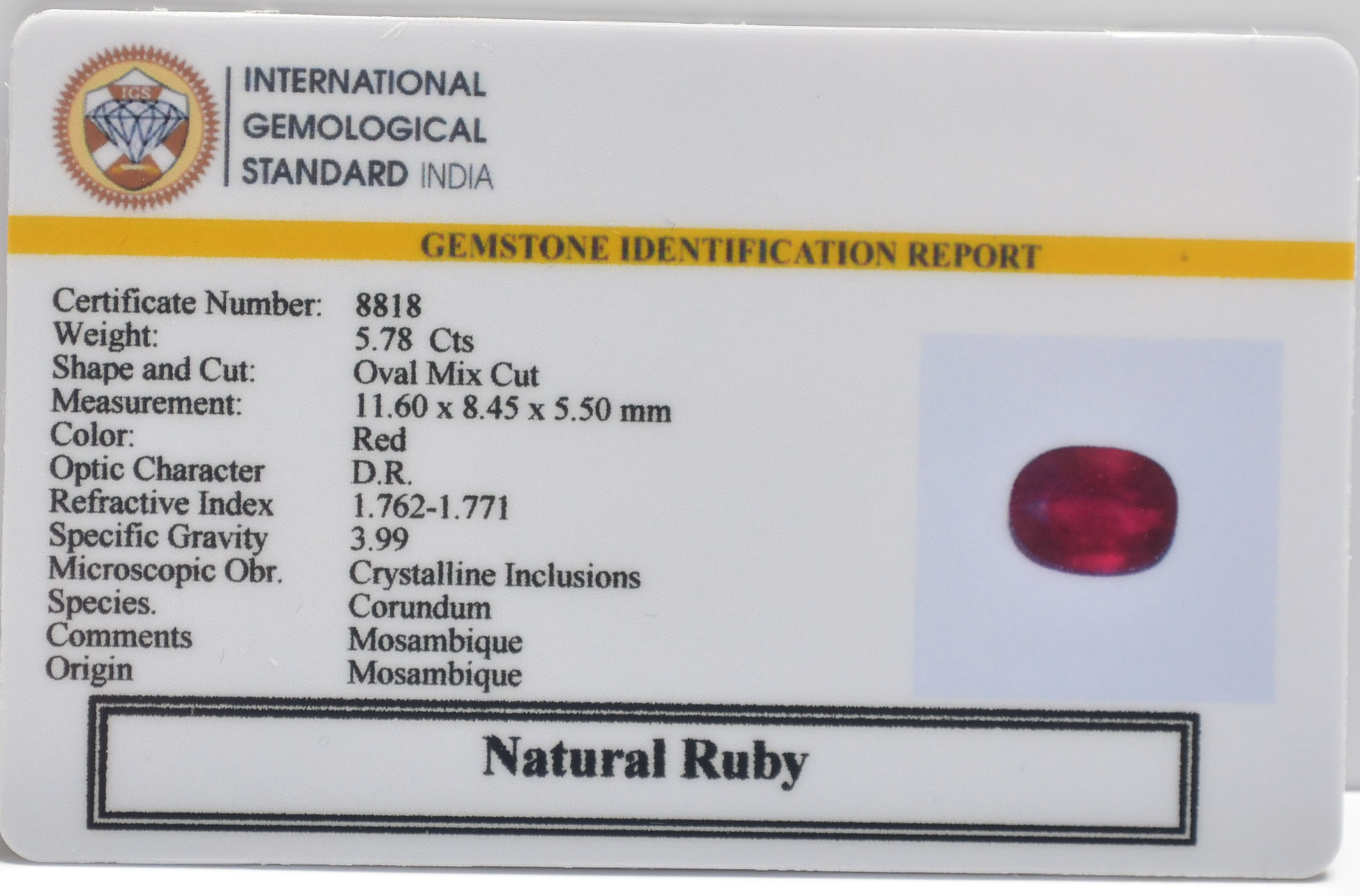 RUB8460 2 RUBY 5.78 Ct.