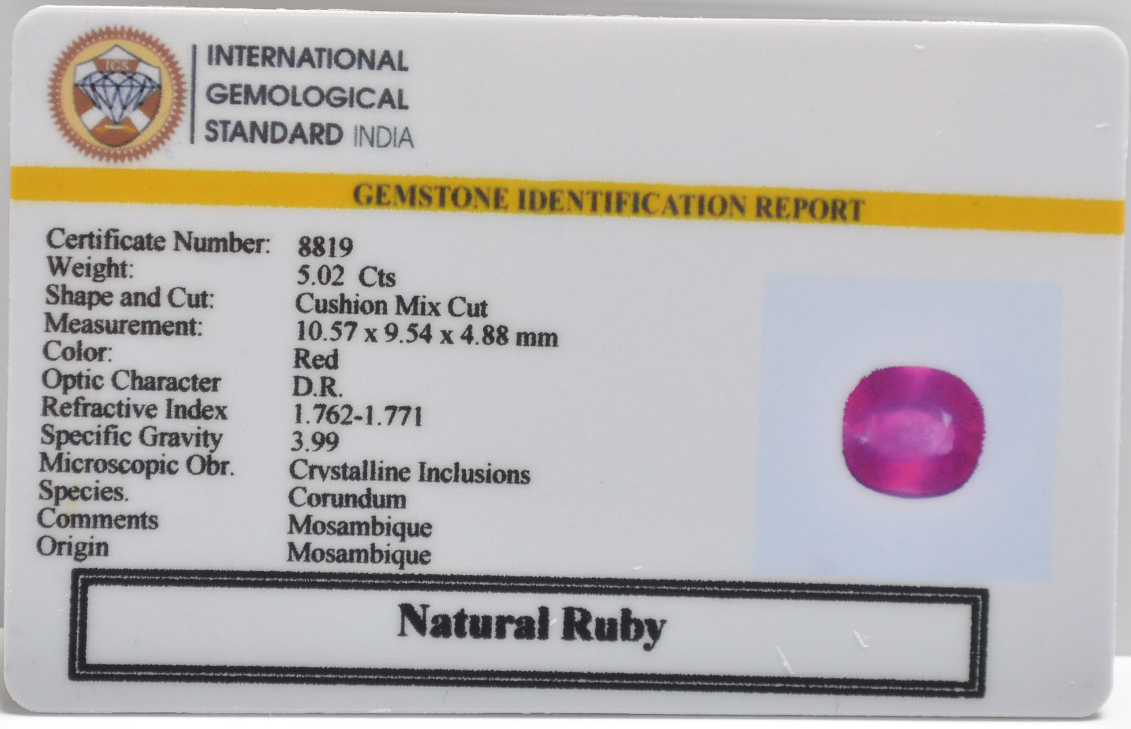 RUBY 5.02 Ct. 3 RUBG8430 2 RUBY 5.02 Ct.