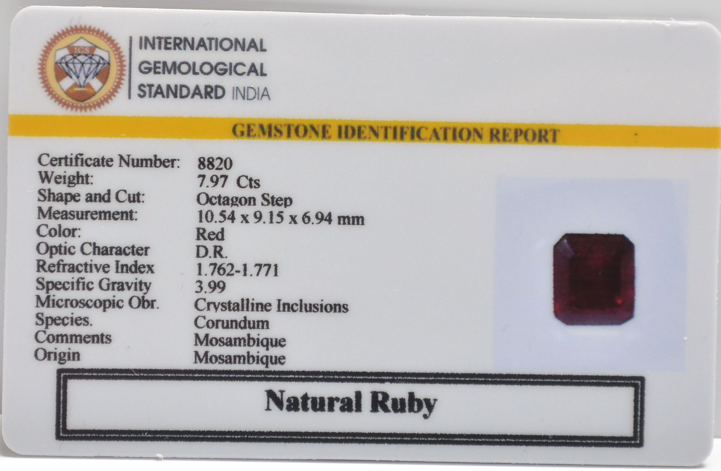 RUBG8431 2 RUBY 7.97 Ct.