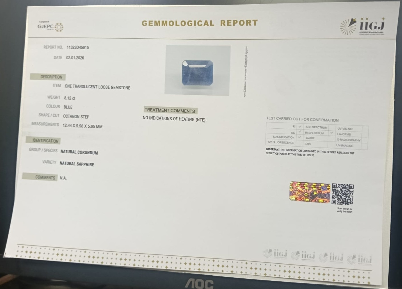 BLUE SAPPHIRE 8.12 Ct. 3 BSP15274 2 BLUE SAPPHIRE 8.12 Ct.