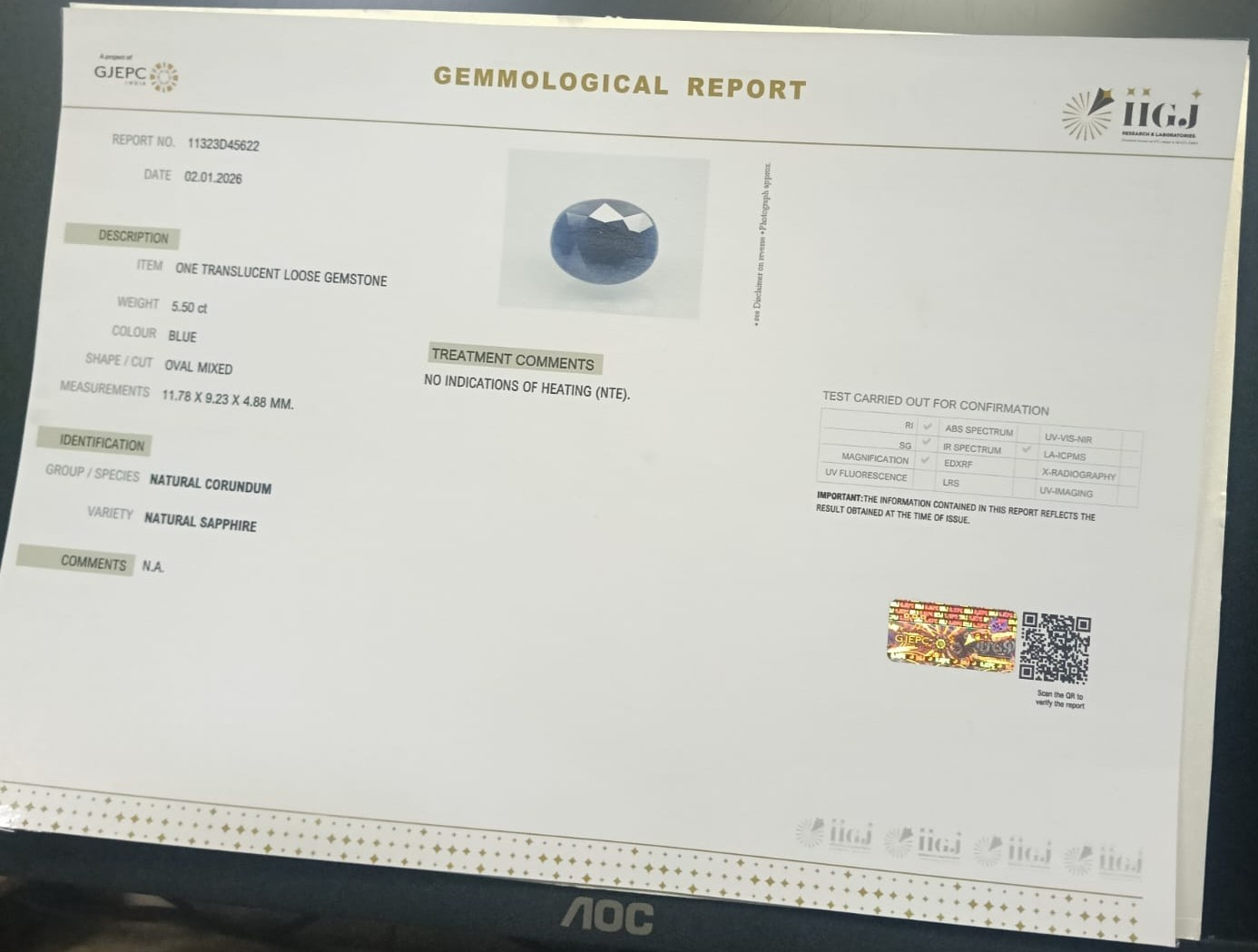 BLUE SAPPHIRE 5.5 Ct. 3 BSP15277 2 BLUE SAPPHIRE 5.5 Ct.