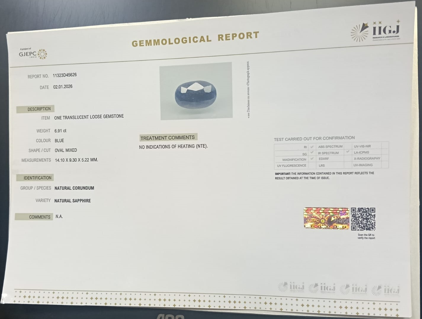 BLUE SAPPHIRE 6.91 Ct. 3 BSP15281 2 BLUE SAPPHIRE 6.91 Ct.