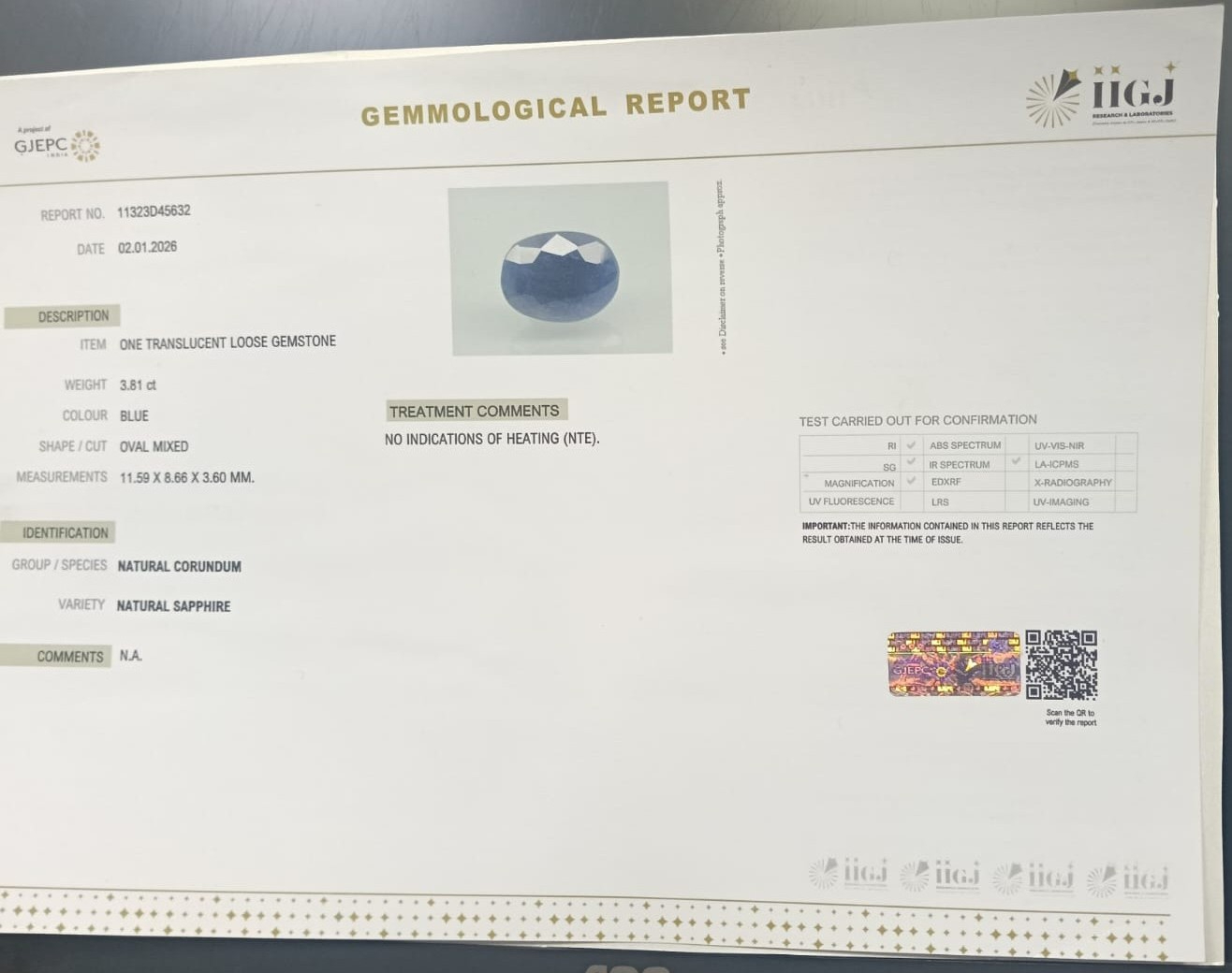 BLUE SAPPHIRE 3.81 Ct. 3 BSP15286 2 BLUE SAPPHIRE 3.81 Ct.